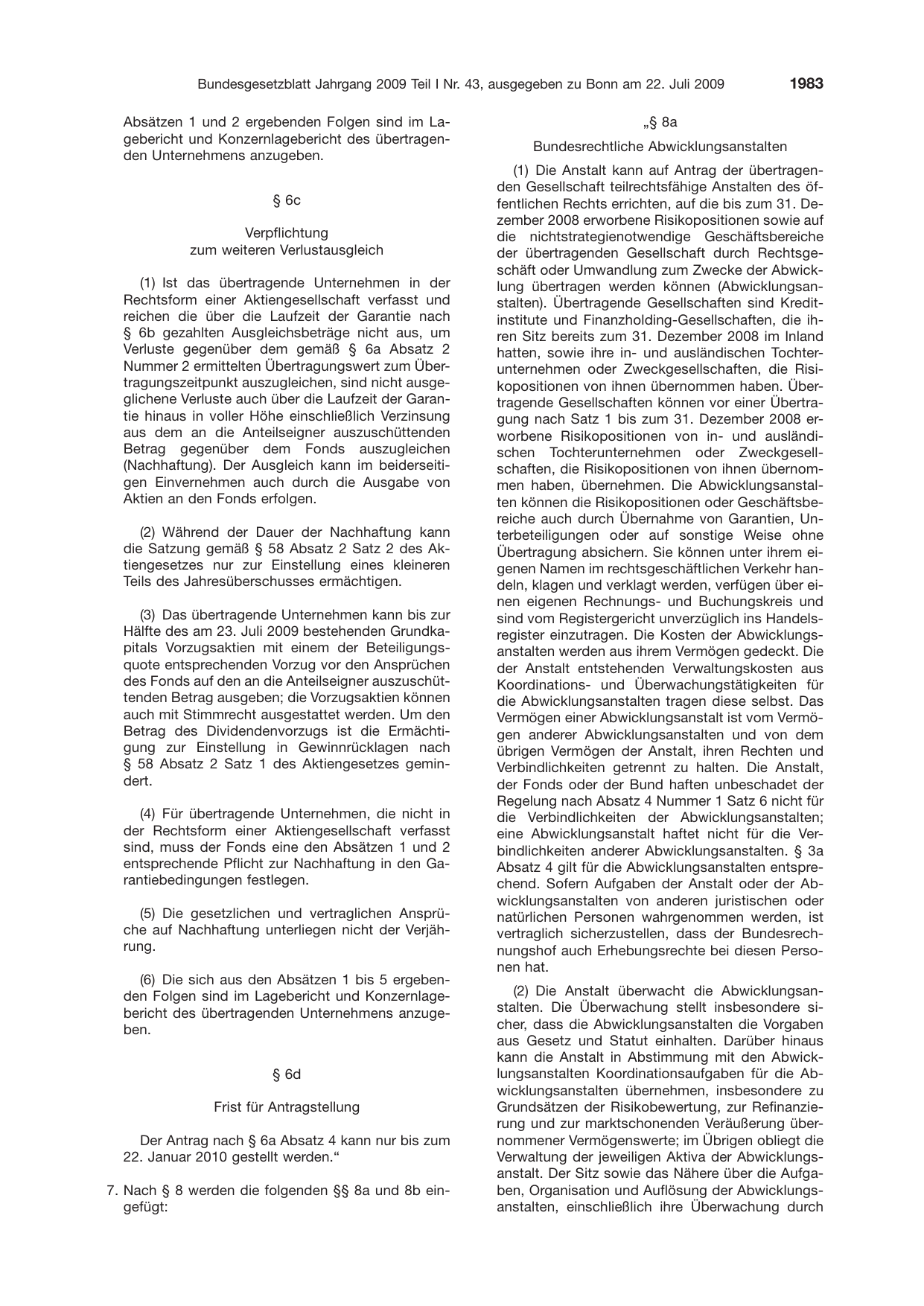 BGBl. 2009, Seite 1983 — Originalseite als Abbildung