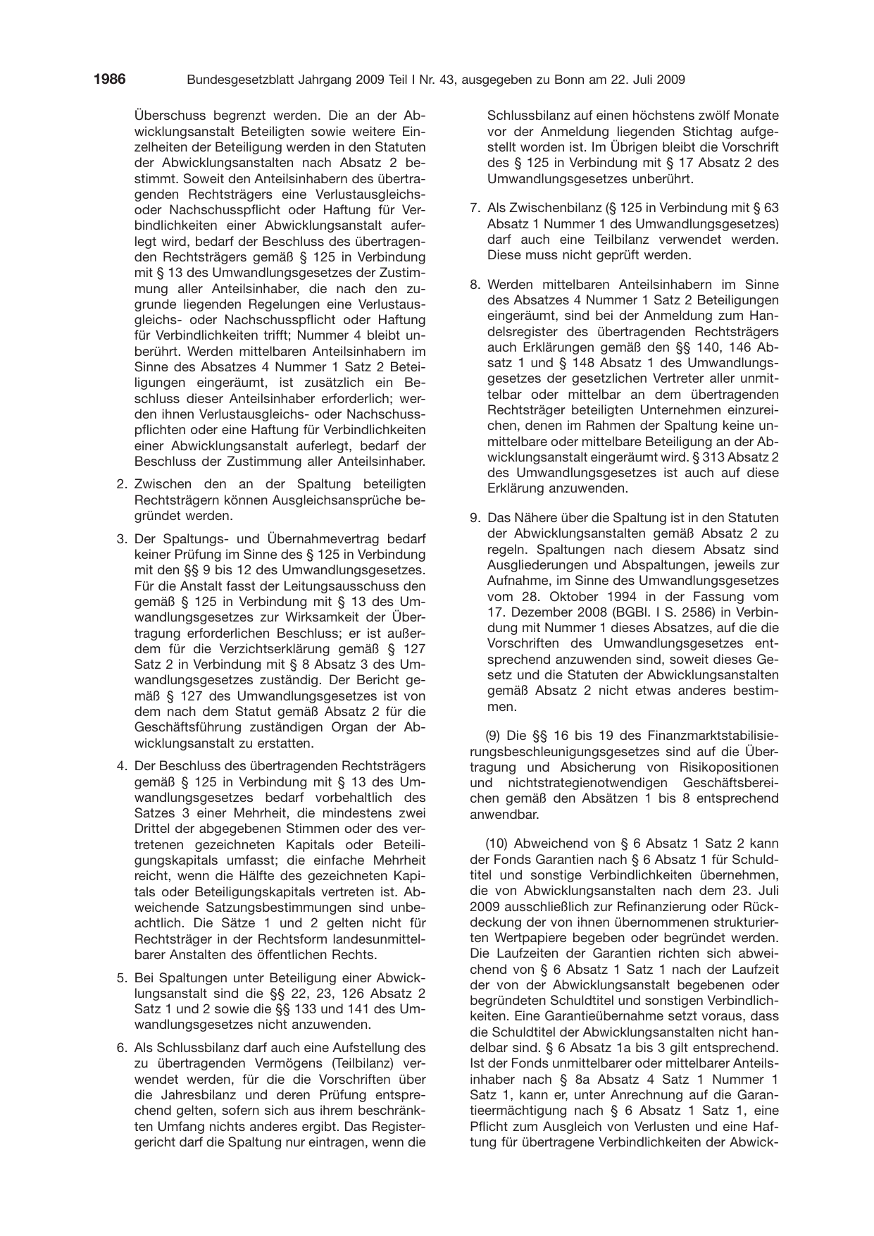 BGBl. 2009, Seite 1986 — Originalseite als Abbildung
