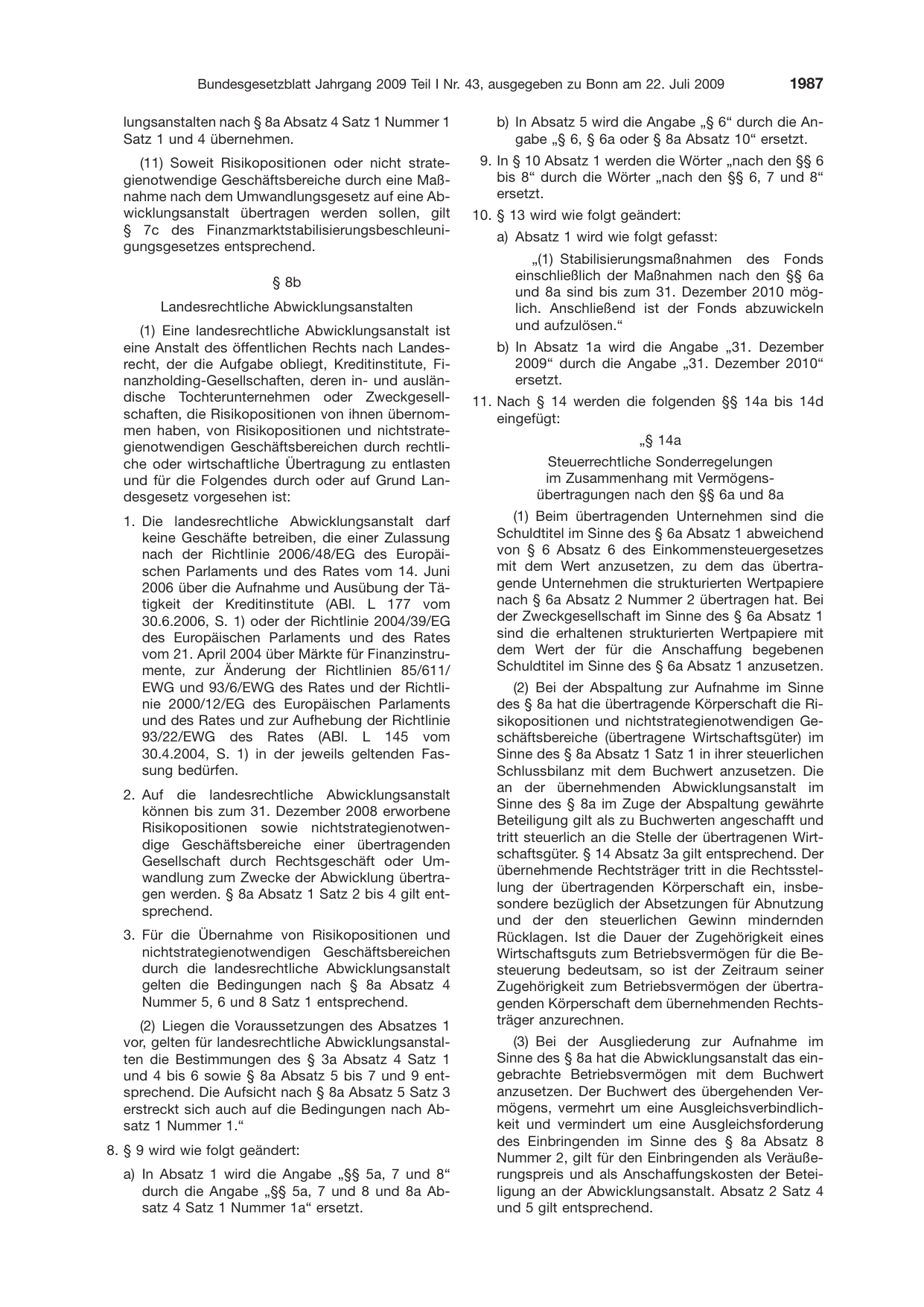 BGBl. 2009, Seite 1987 — Originalseite als Abbildung