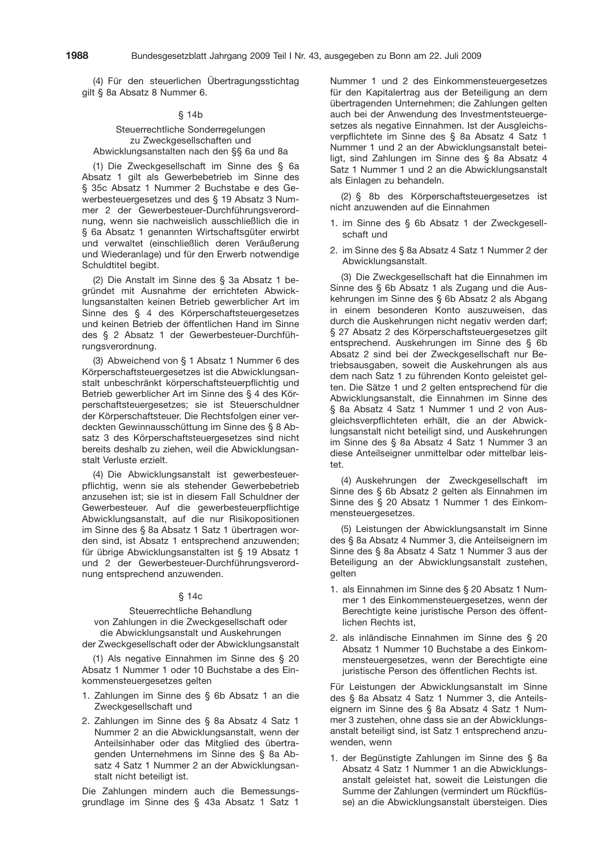 BGBl. 2009, Seite 1988 — Originalseite als Abbildung