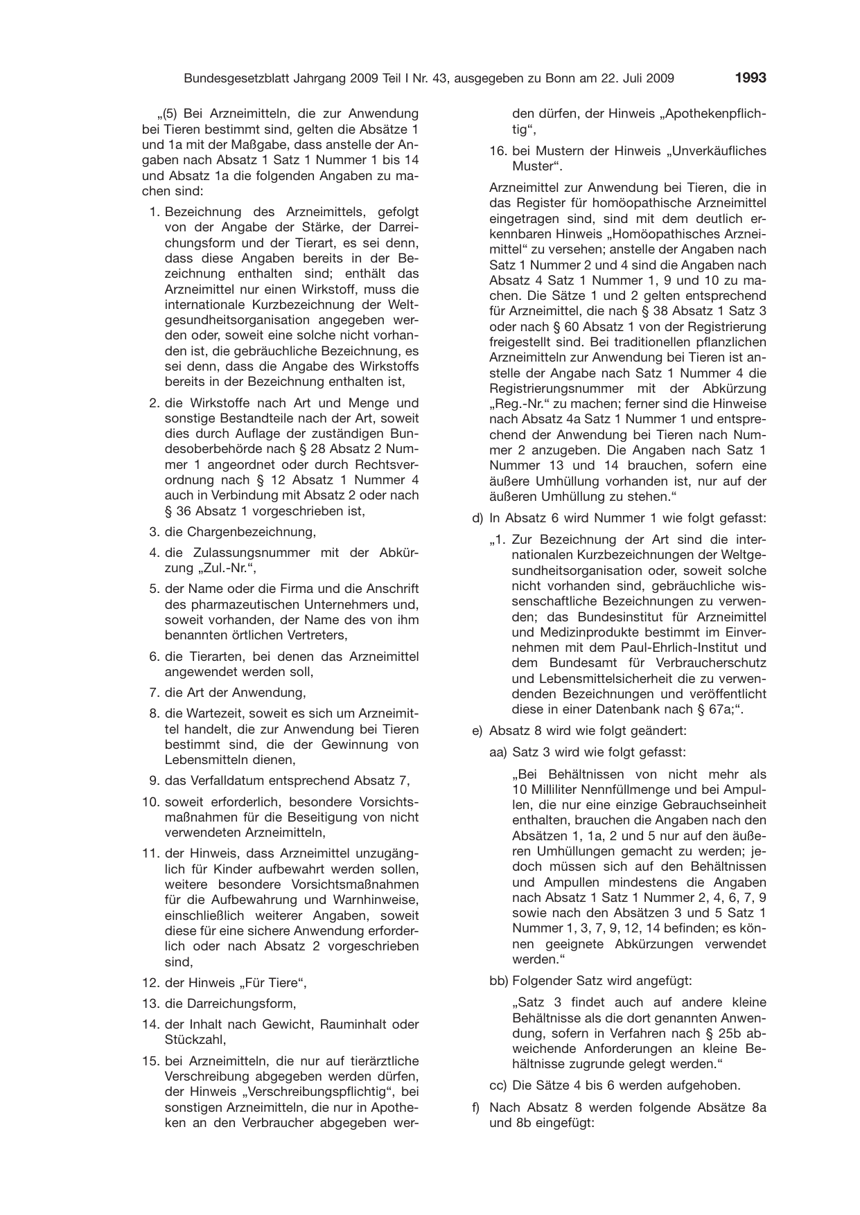 BGBl. 2009, Seite 1993 — Originalseite als Abbildung
