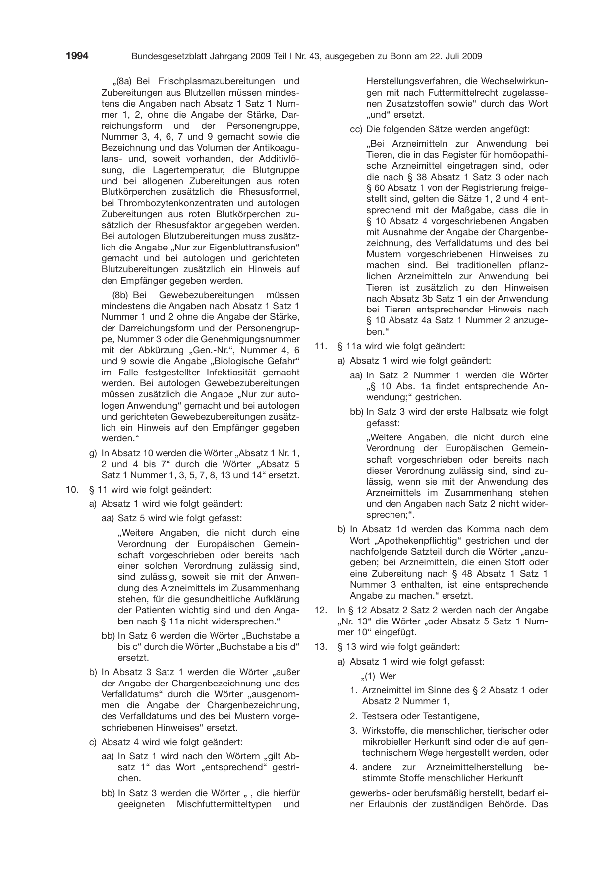 BGBl. 2009, Seite 1994 — Originalseite als Abbildung
