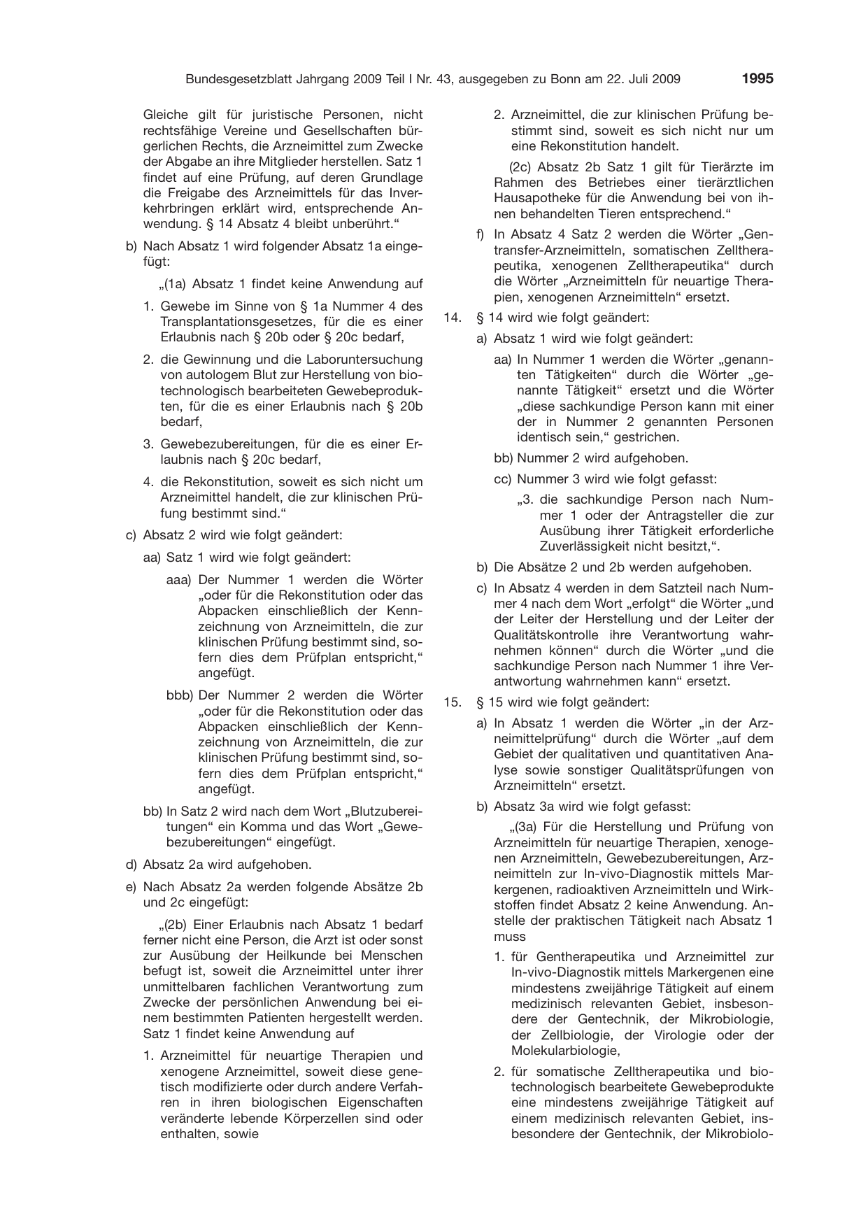 BGBl. 2009, Seite 1995 — Originalseite als Abbildung