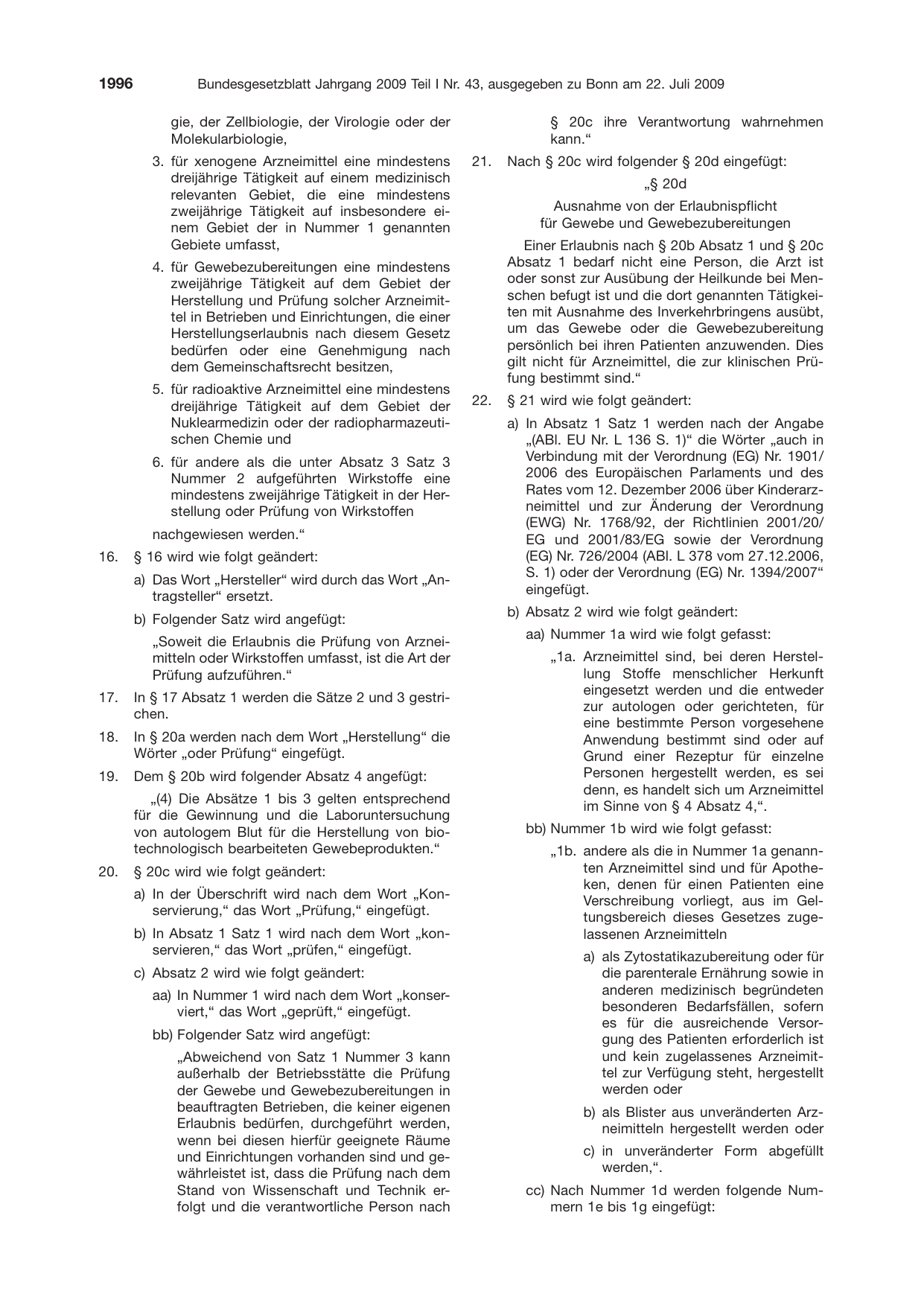 BGBl. 2009, Seite 1996 — Originalseite als Abbildung