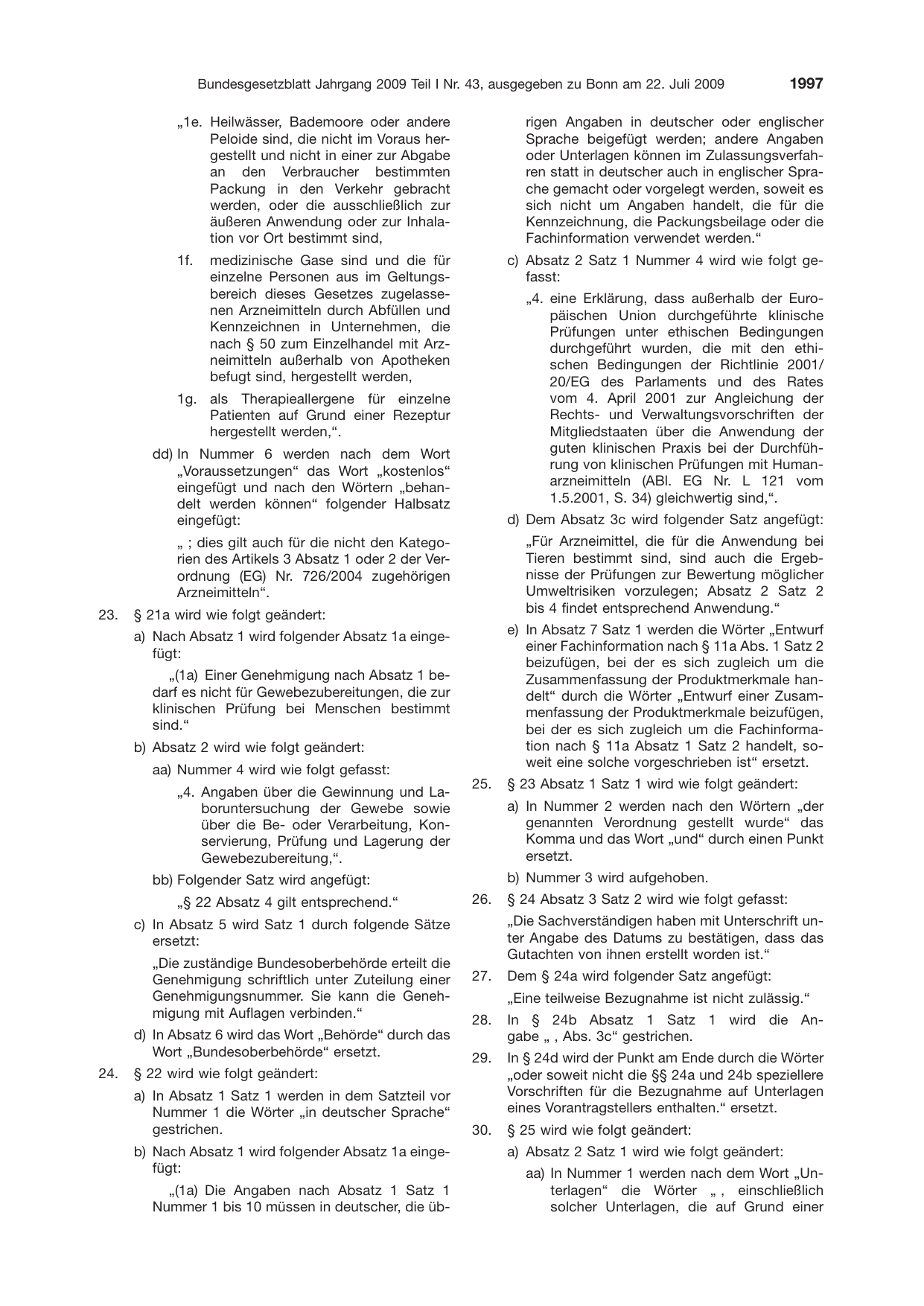 BGBl. 2009, Seite 1997 — Originalseite als Abbildung