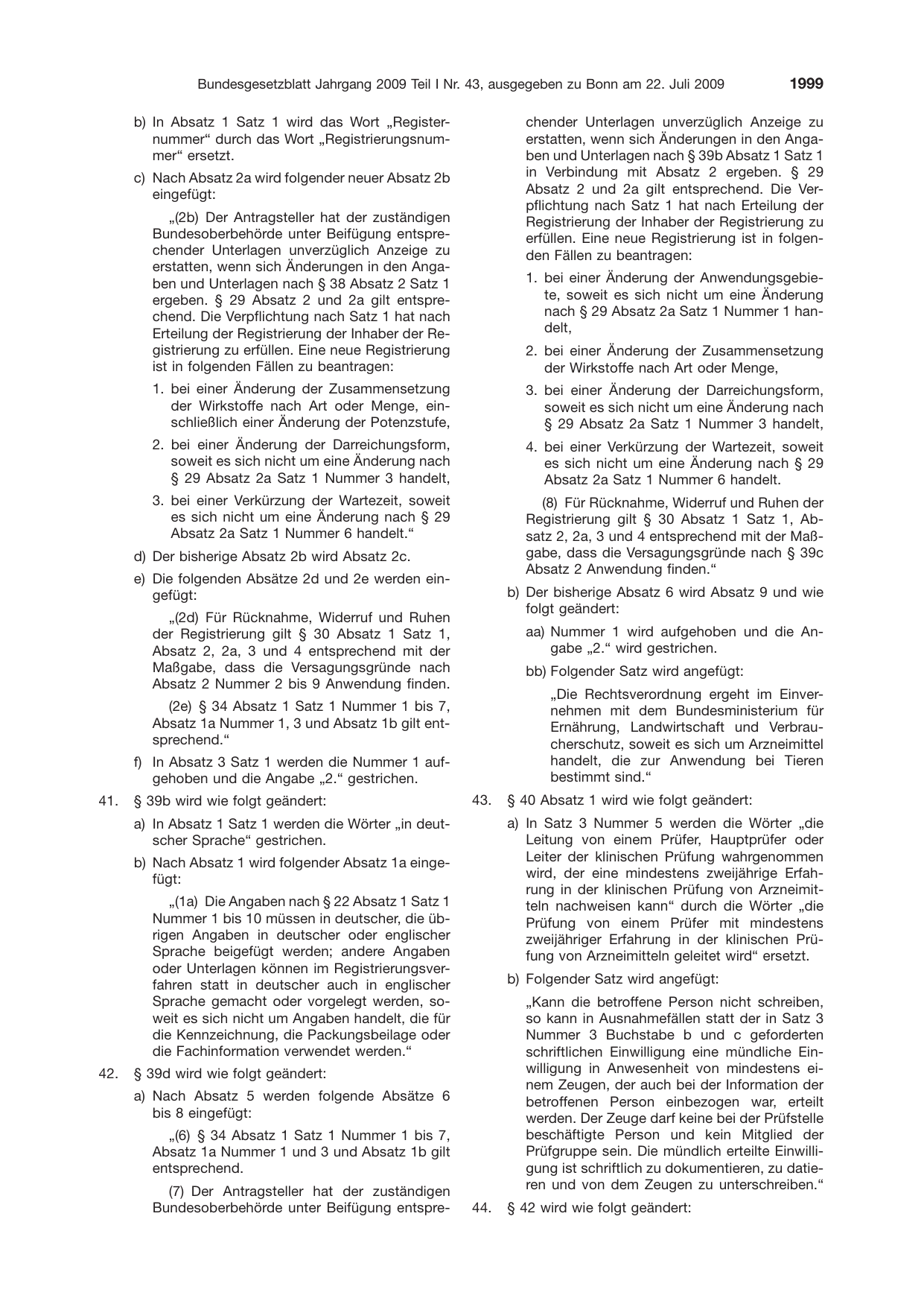 BGBl. 2009, Seite 1999 — Originalseite als Abbildung