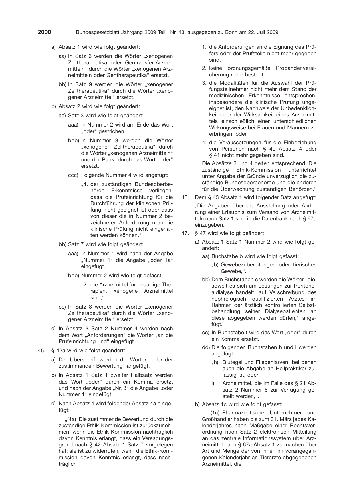 BGBl. 2009, Seite 2000 — Originalseite als Abbildung