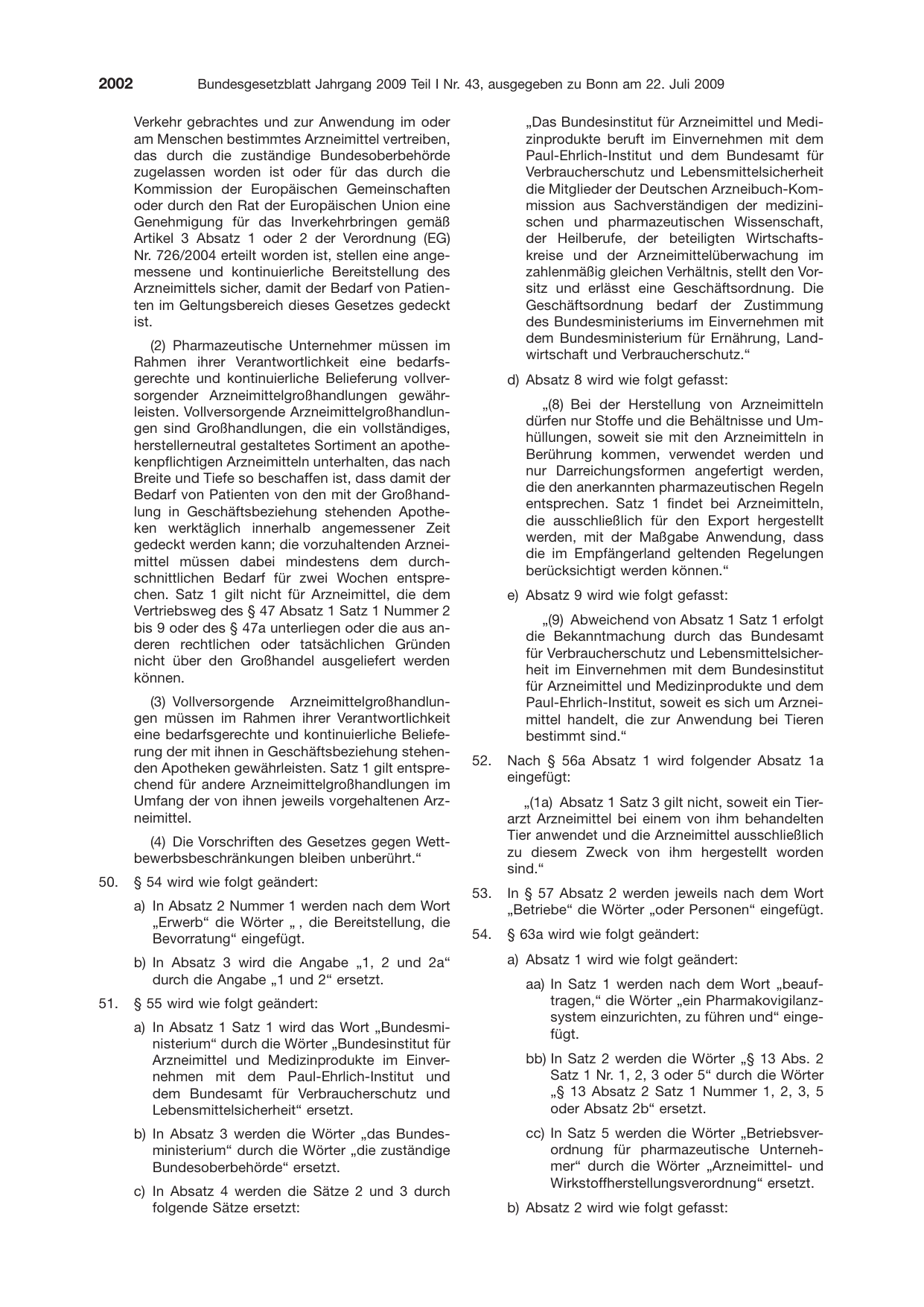 BGBl. 2009, Seite 2002 — Originalseite als Abbildung