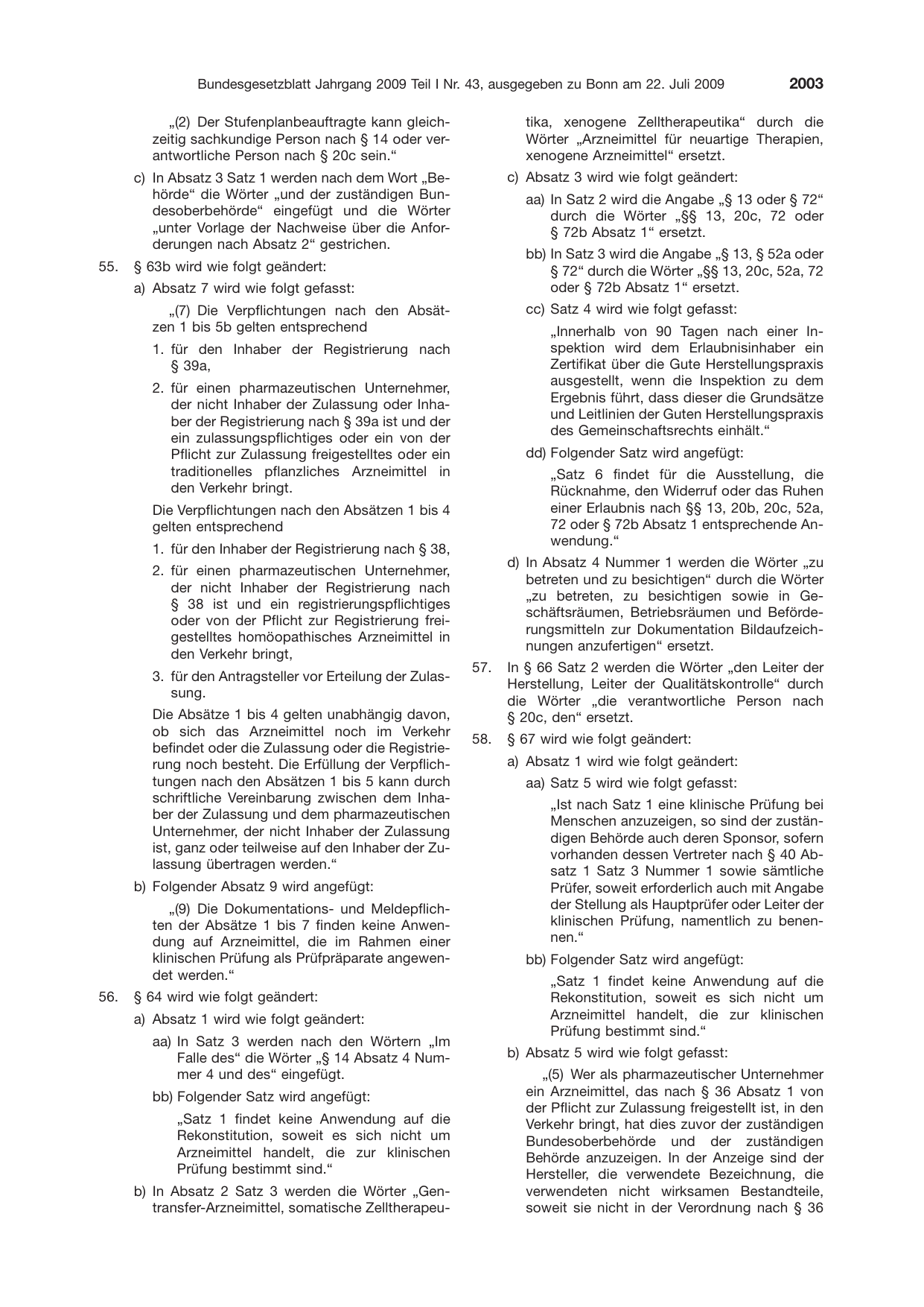 BGBl. 2009, Seite 2003 — Originalseite als Abbildung