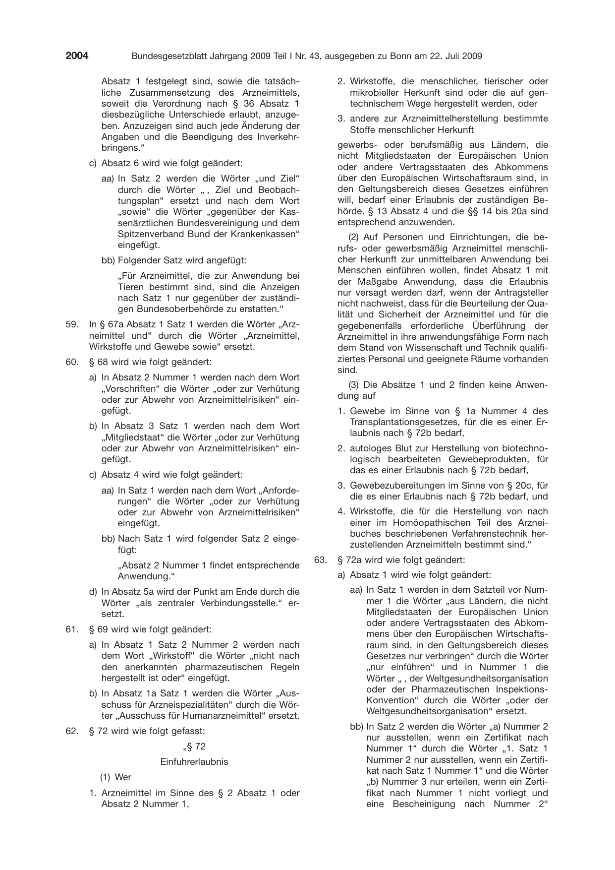 BGBl. 2009, Seite 2004 — Originalseite als Abbildung
