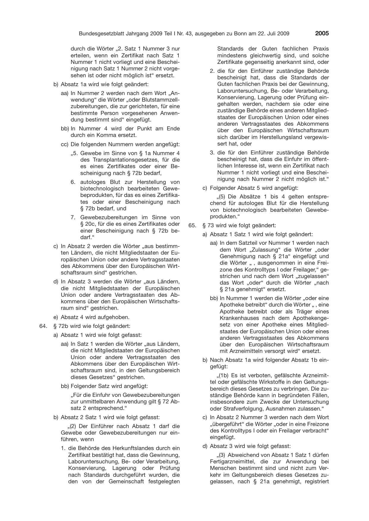 BGBl. 2009, Seite 2005 — Originalseite als Abbildung
