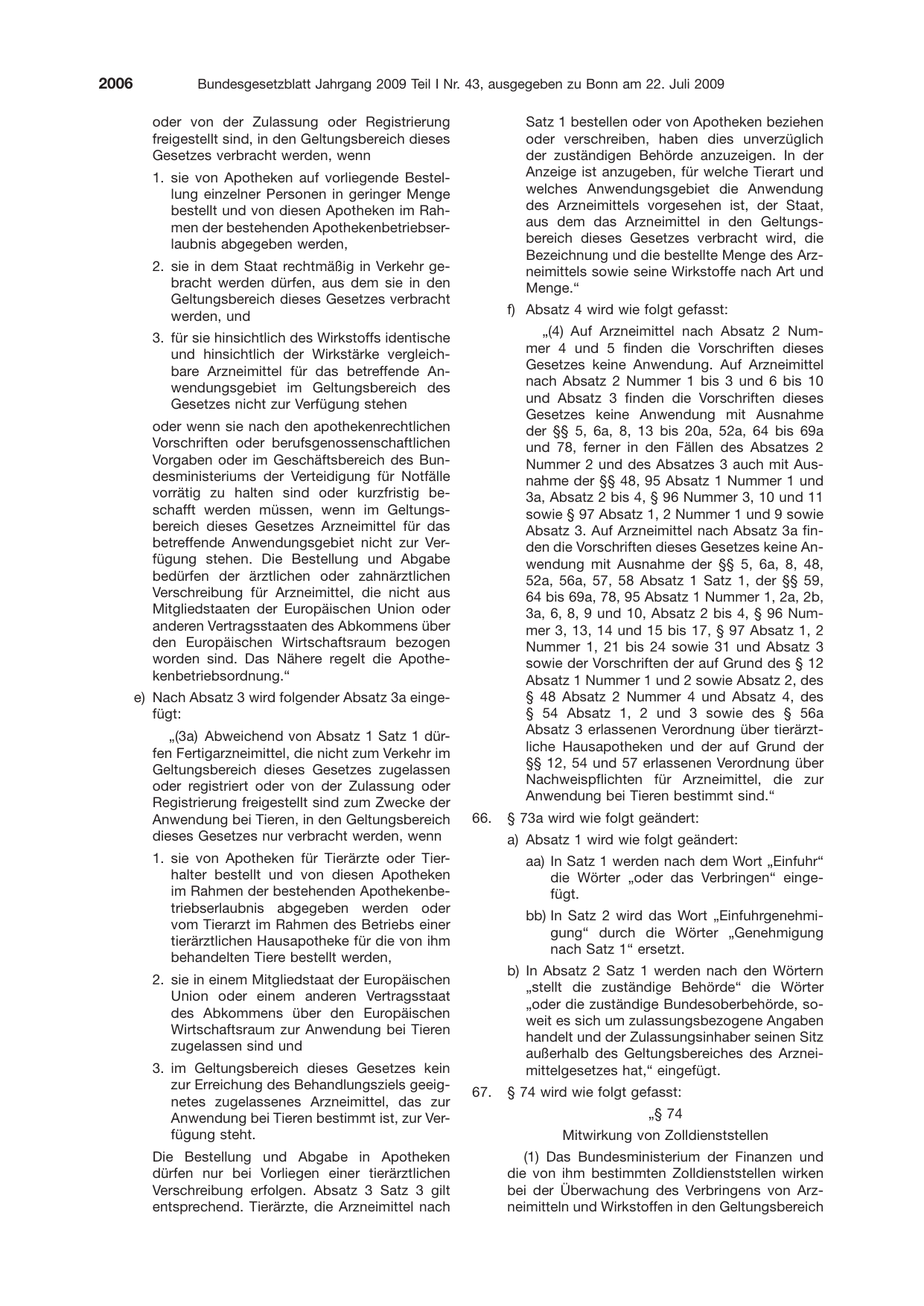 BGBl. 2009, Seite 2006 — Originalseite als Abbildung