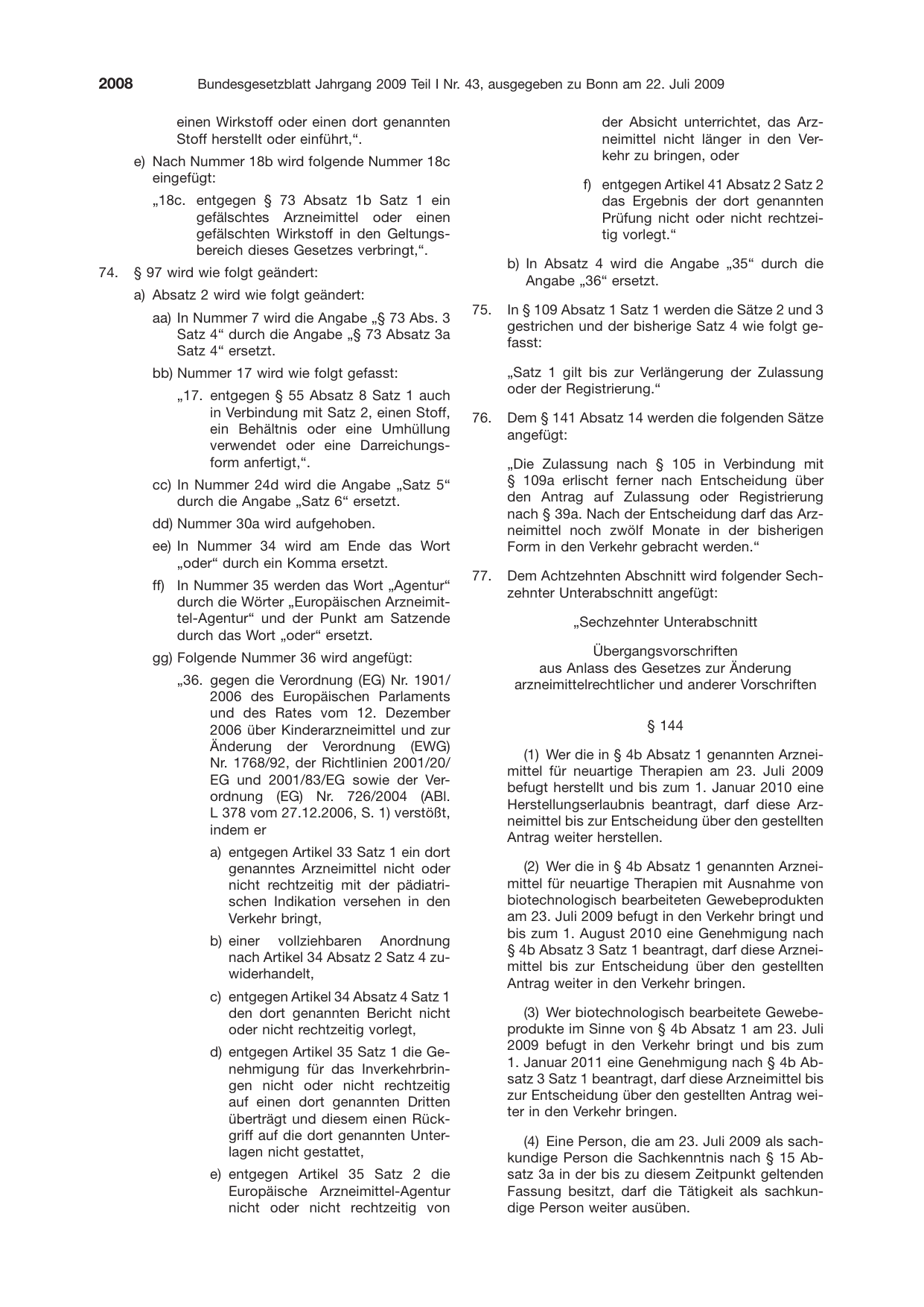 BGBl. 2009, Seite 2008 — Originalseite als Abbildung
