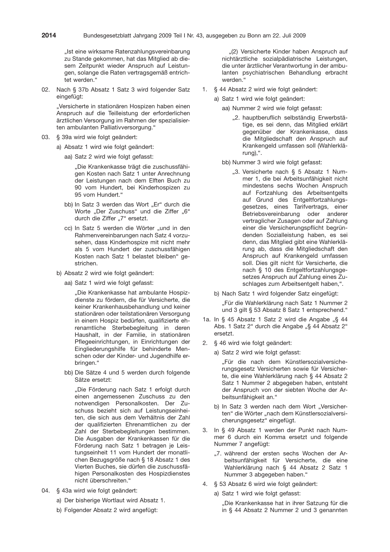 BGBl. 2009, Seite 2014 — Originalseite als Abbildung