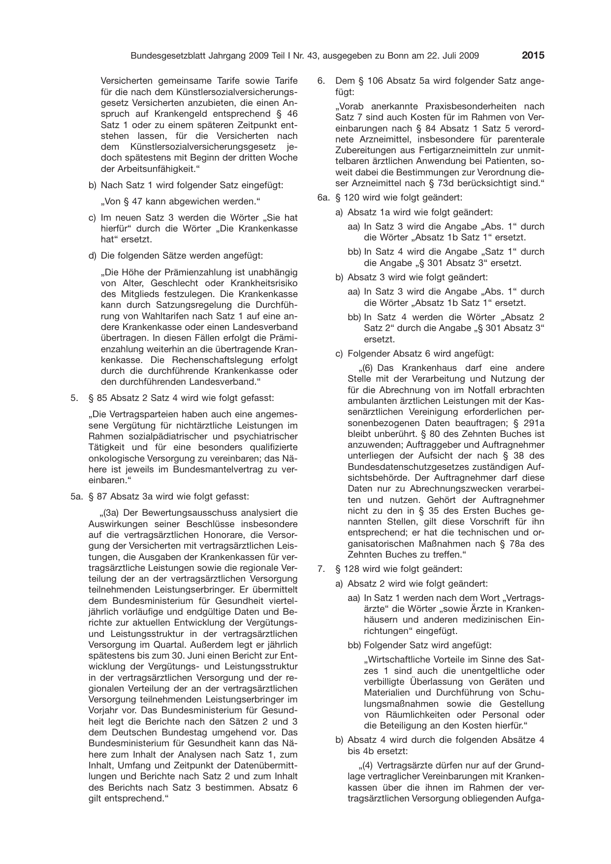 BGBl. 2009, Seite 2015 — Originalseite als Abbildung