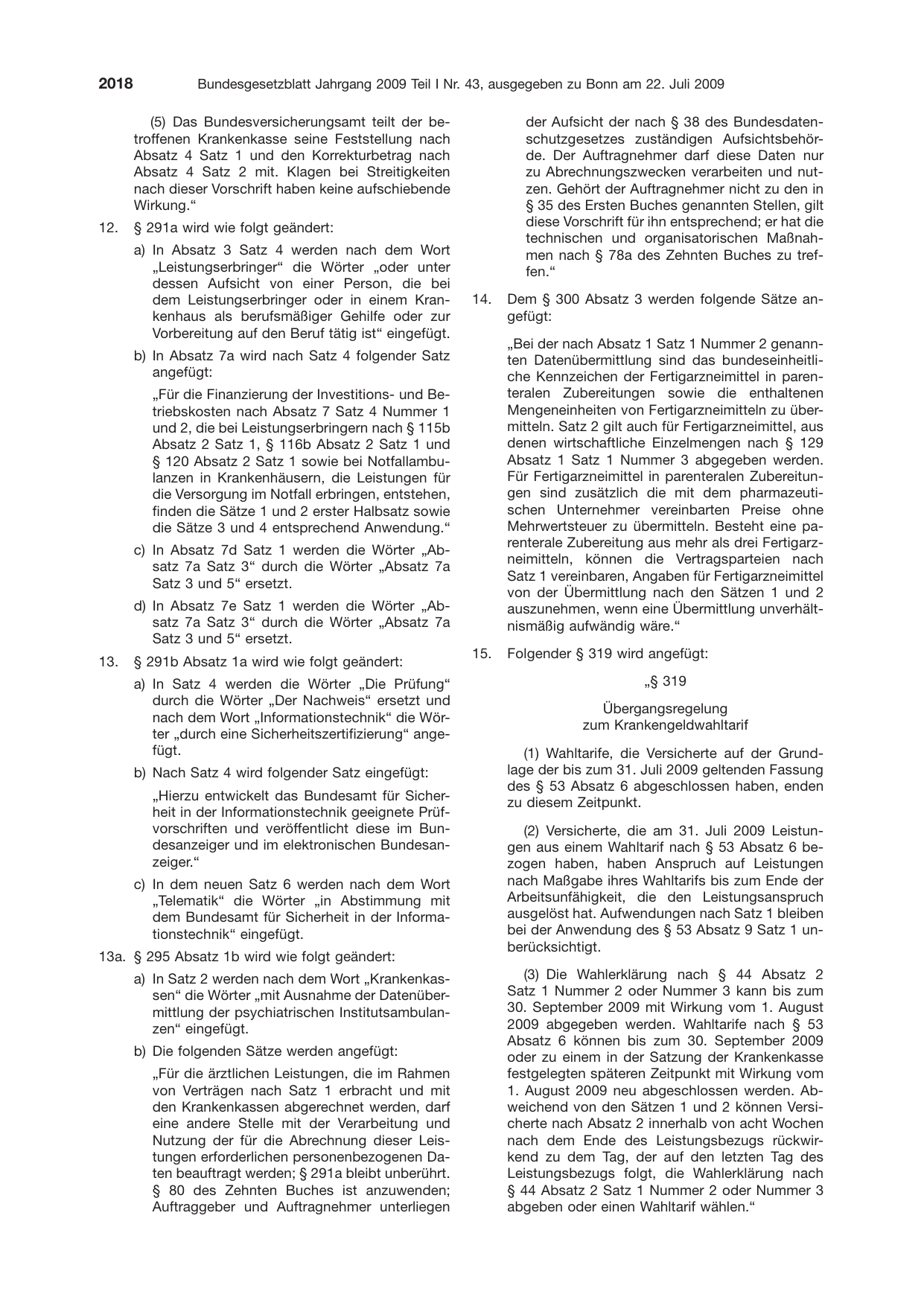 BGBl. 2009, Seite 2018 — Originalseite als Abbildung