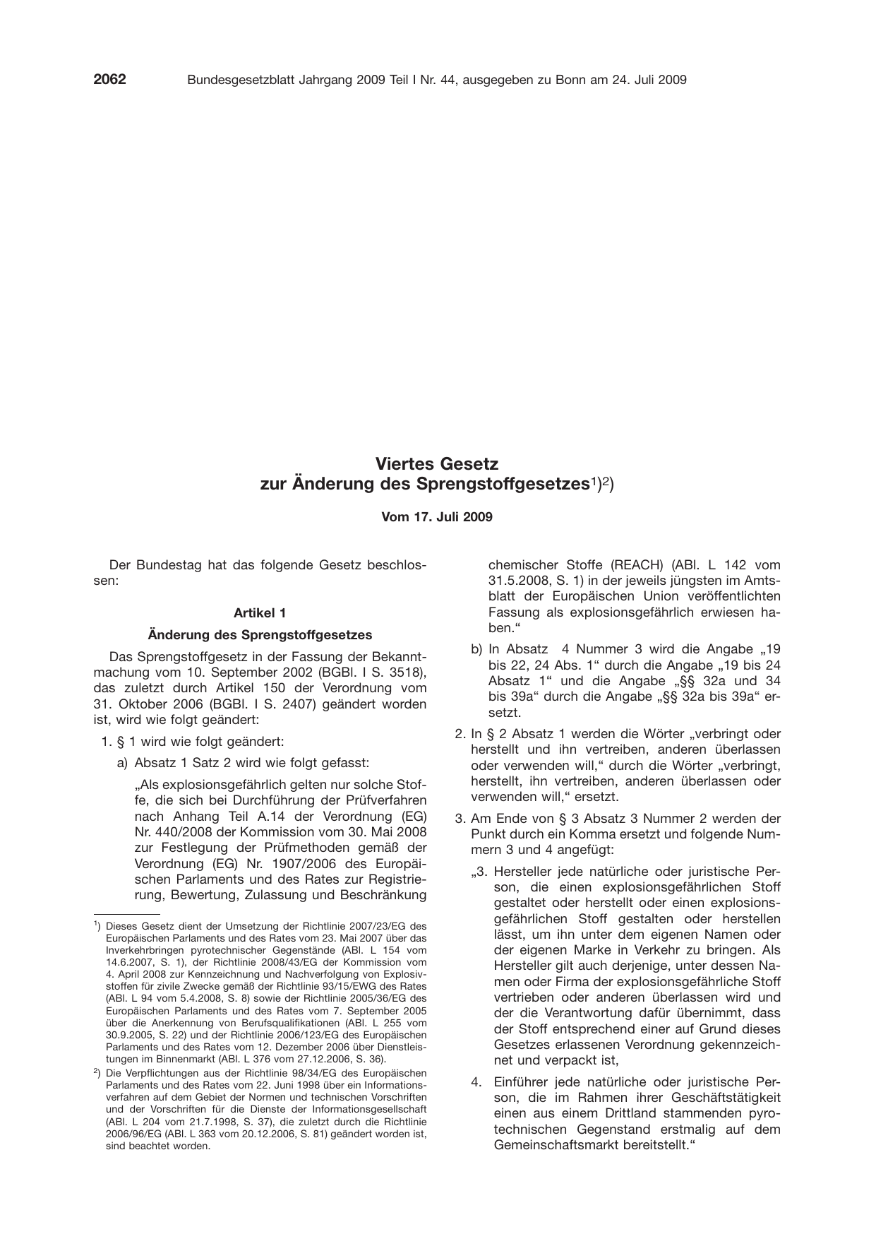BGBl. 2009, Seite 2062 — Originalseite als Abbildung