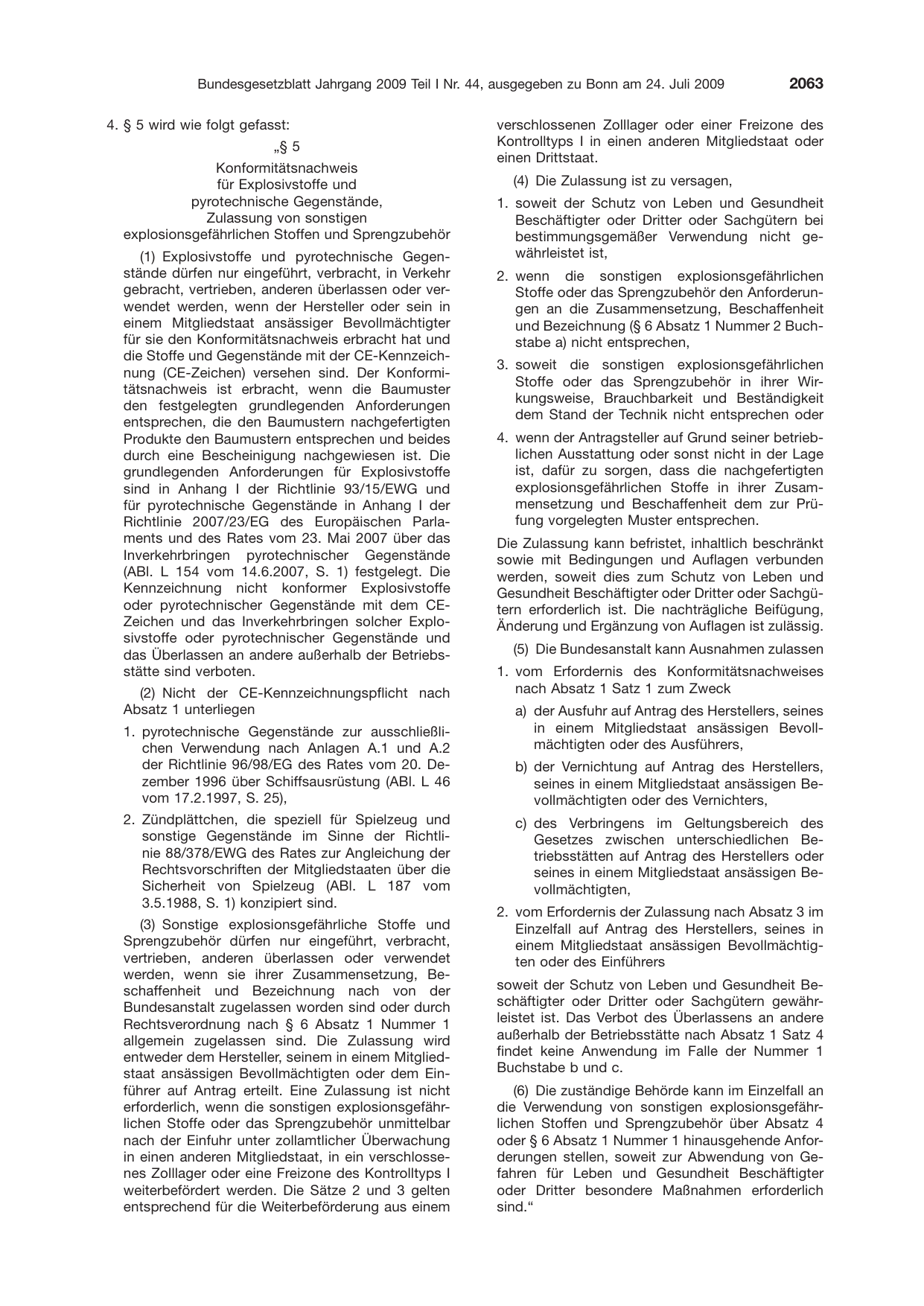 BGBl. 2009, Seite 2063 — Originalseite als Abbildung