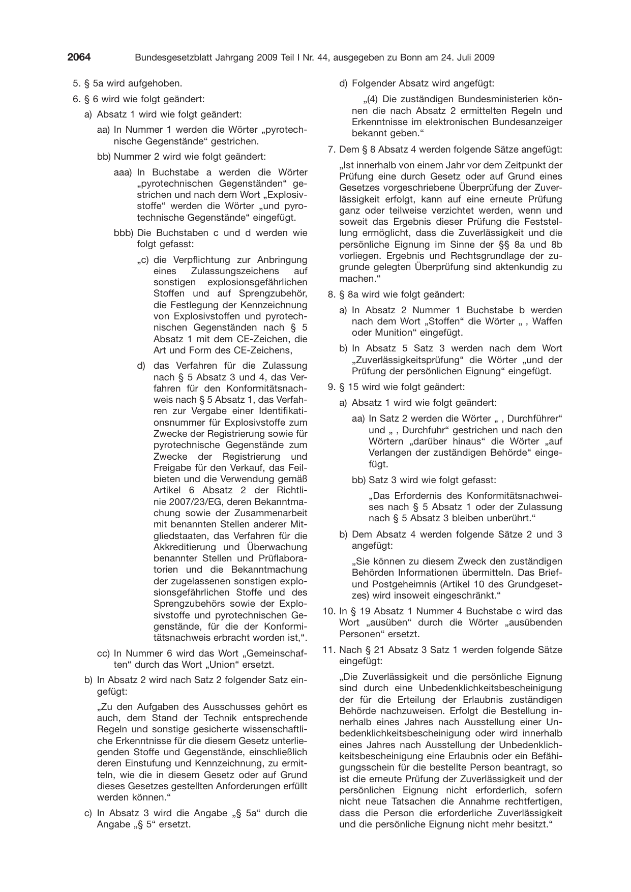 BGBl. 2009, Seite 2064 — Originalseite als Abbildung
