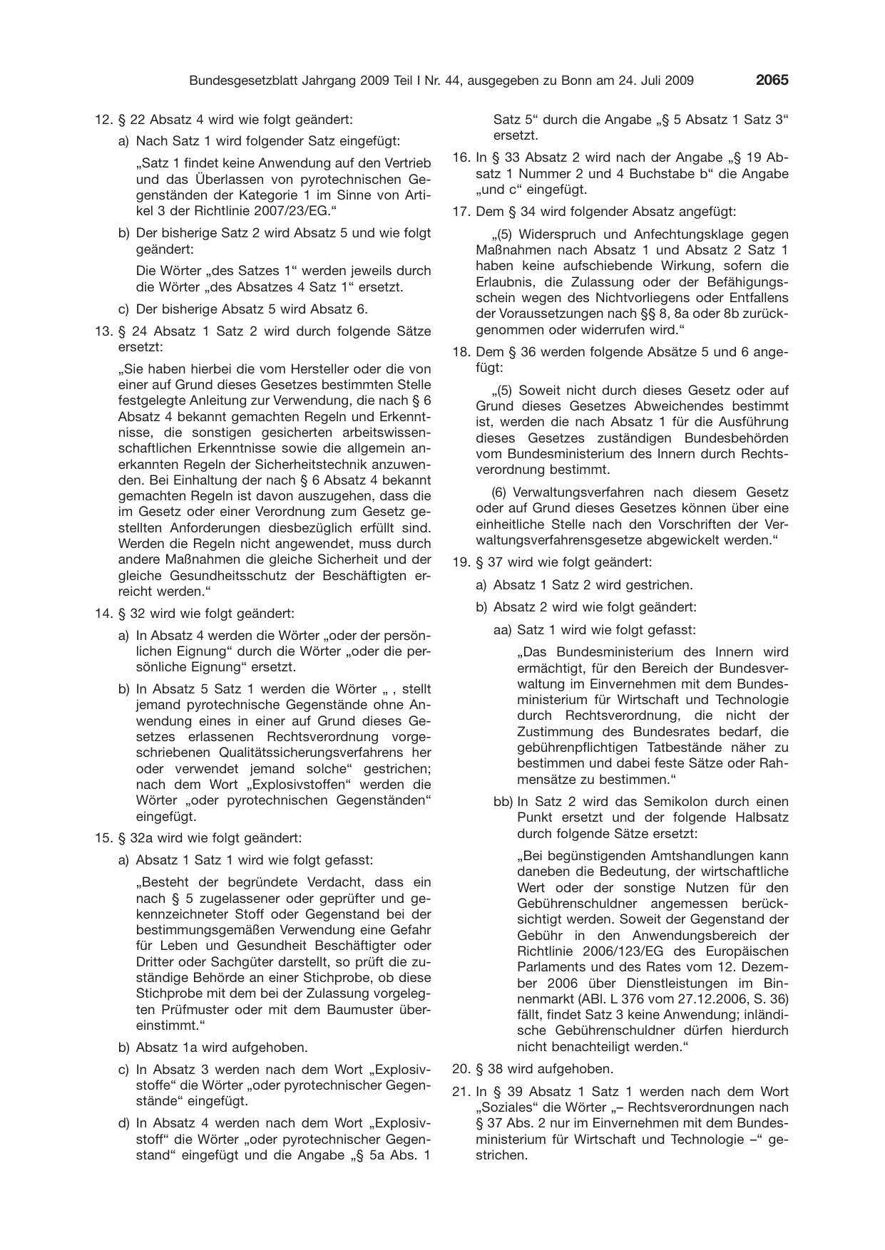 BGBl. 2009, Seite 2065 — Originalseite als Abbildung