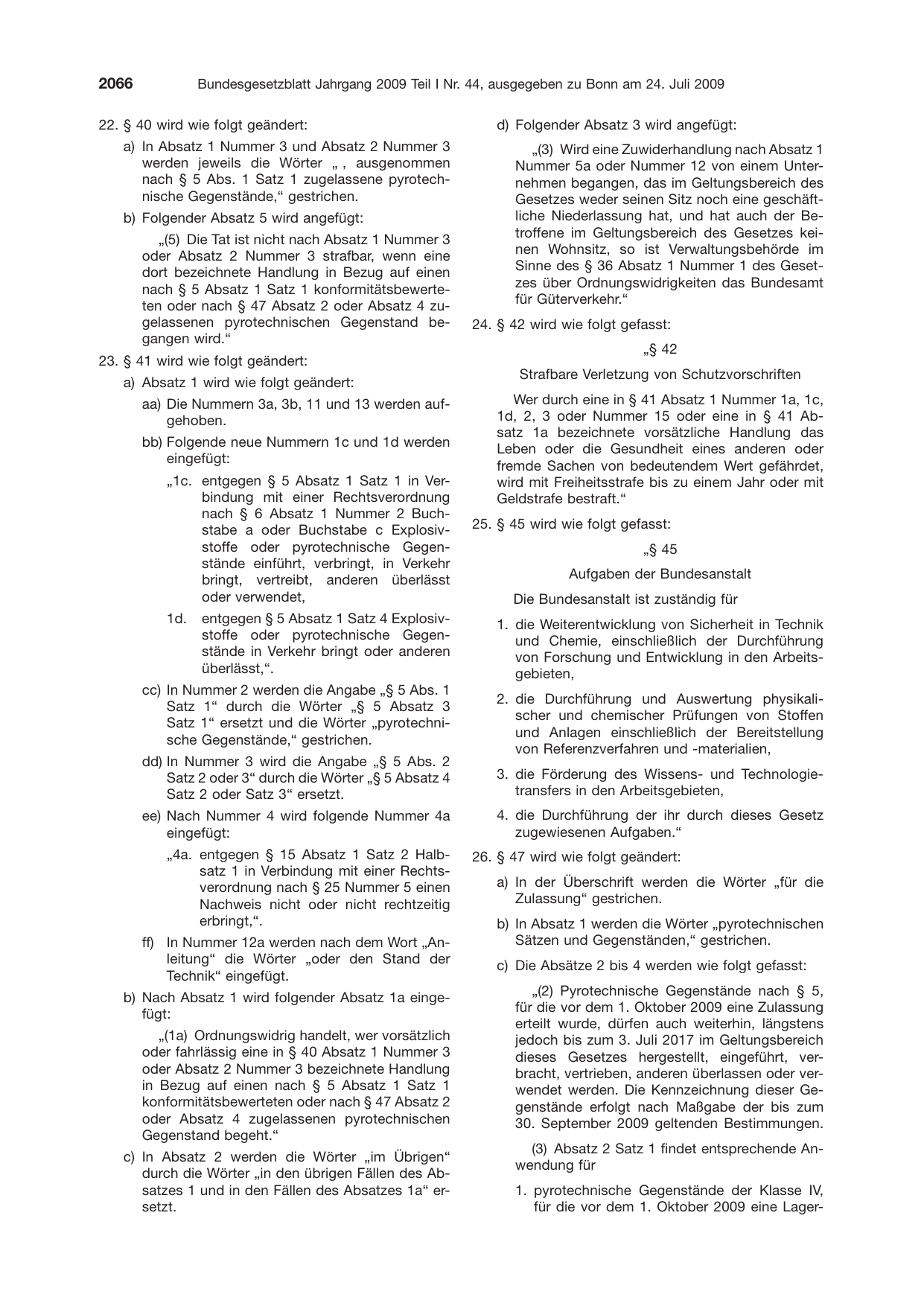 BGBl. 2009, Seite 2066 — Originalseite als Abbildung
