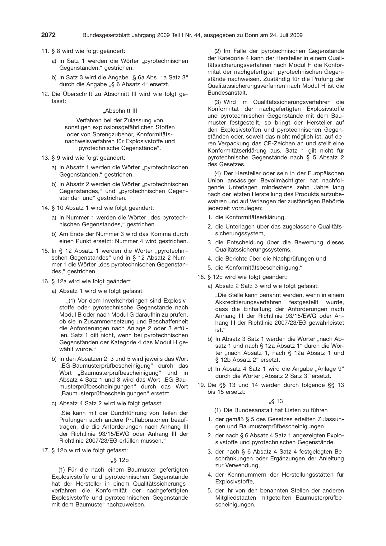 BGBl. 2009, Seite 2072 — Originalseite als Abbildung