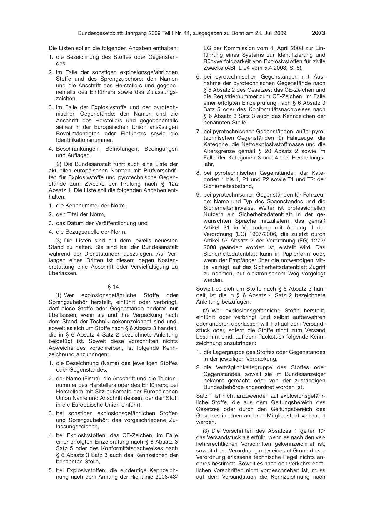 BGBl. 2009, Seite 2073 — Originalseite als Abbildung