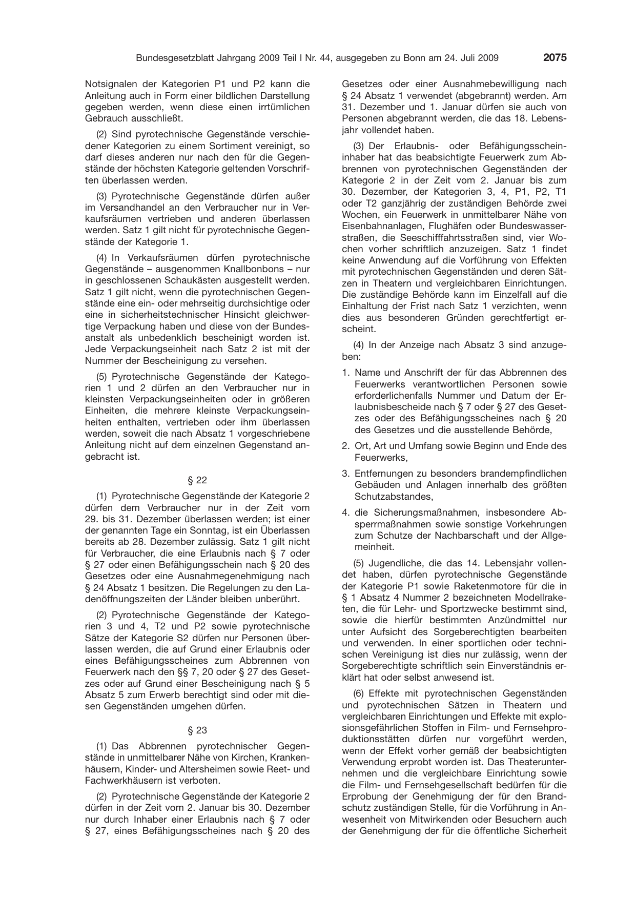 BGBl. 2009, Seite 2075 — Originalseite als Abbildung