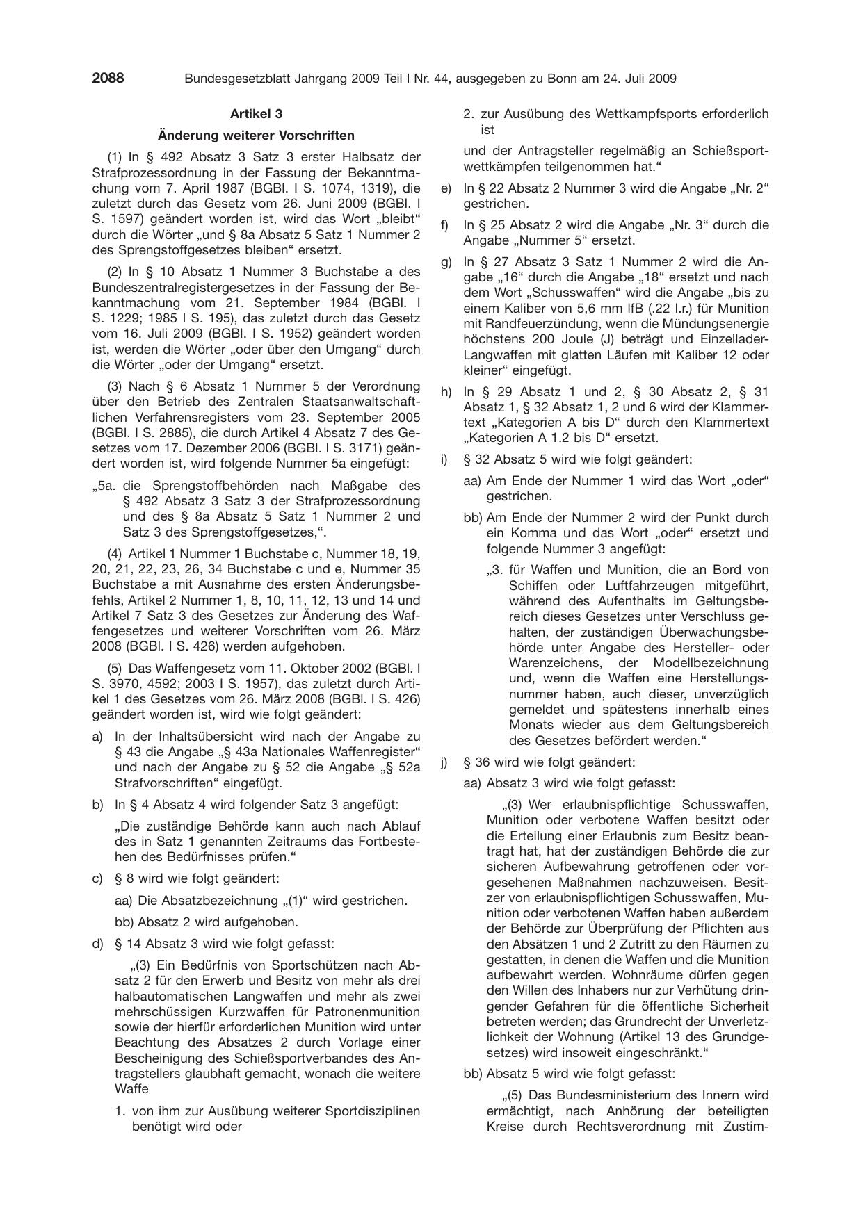 BGBl. 2009, Seite 2088 — Originalseite als Abbildung