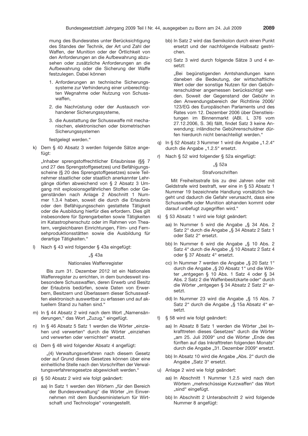 BGBl. 2009, Seite 2089 — Originalseite als Abbildung