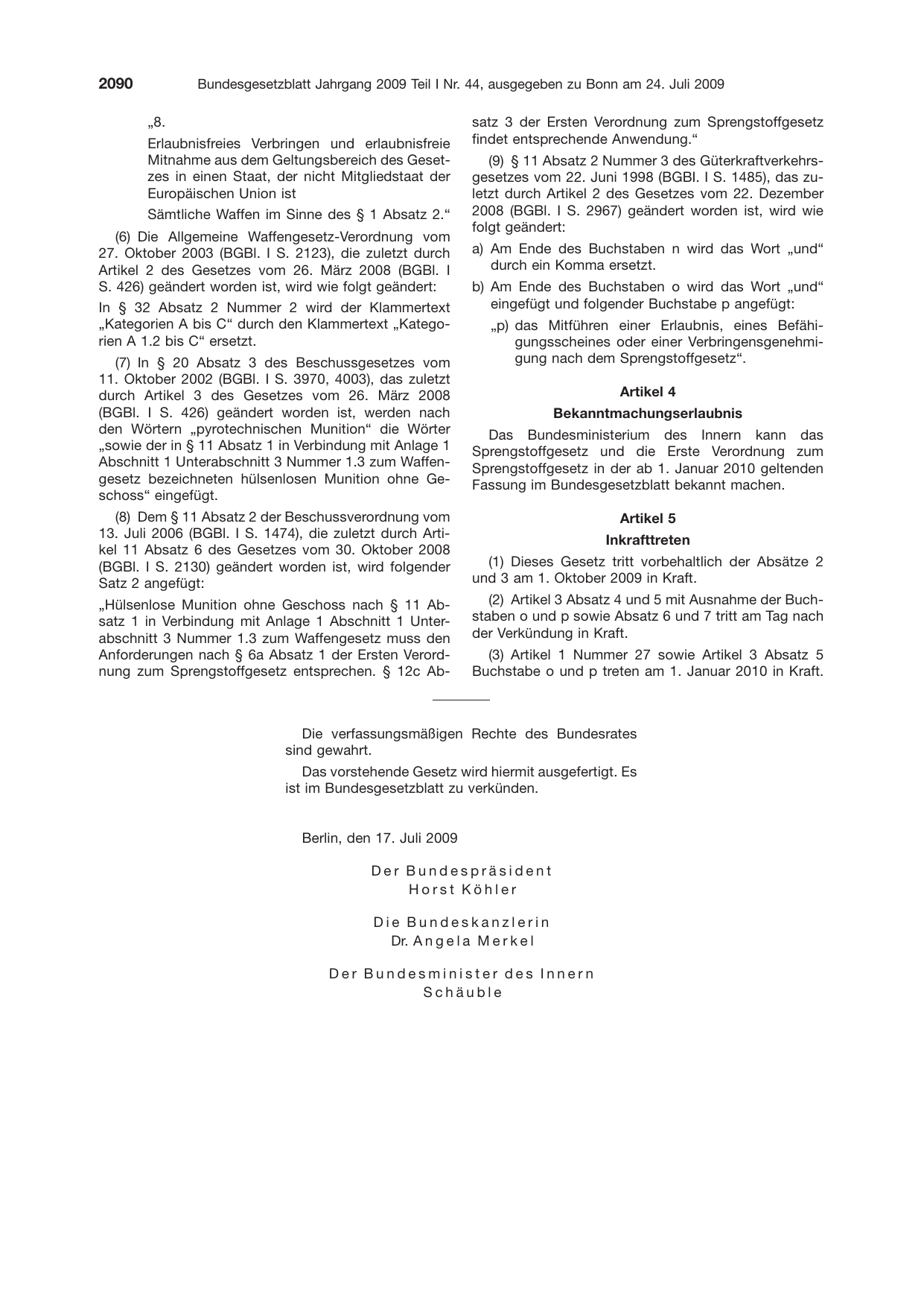 BGBl. 2009, Seite 2090 — Originalseite als Abbildung