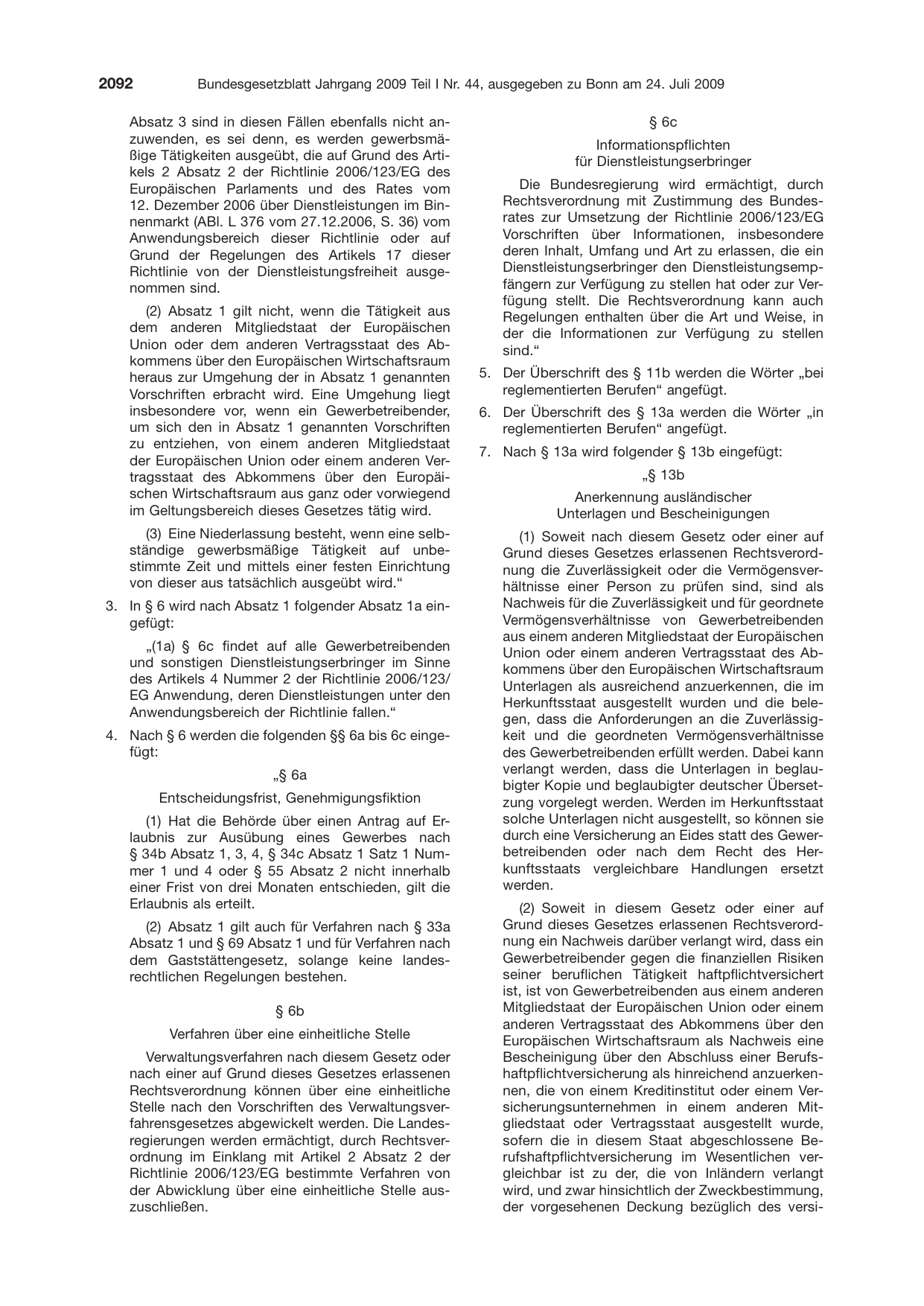 BGBl. 2009, Seite 2092 — Originalseite als Abbildung