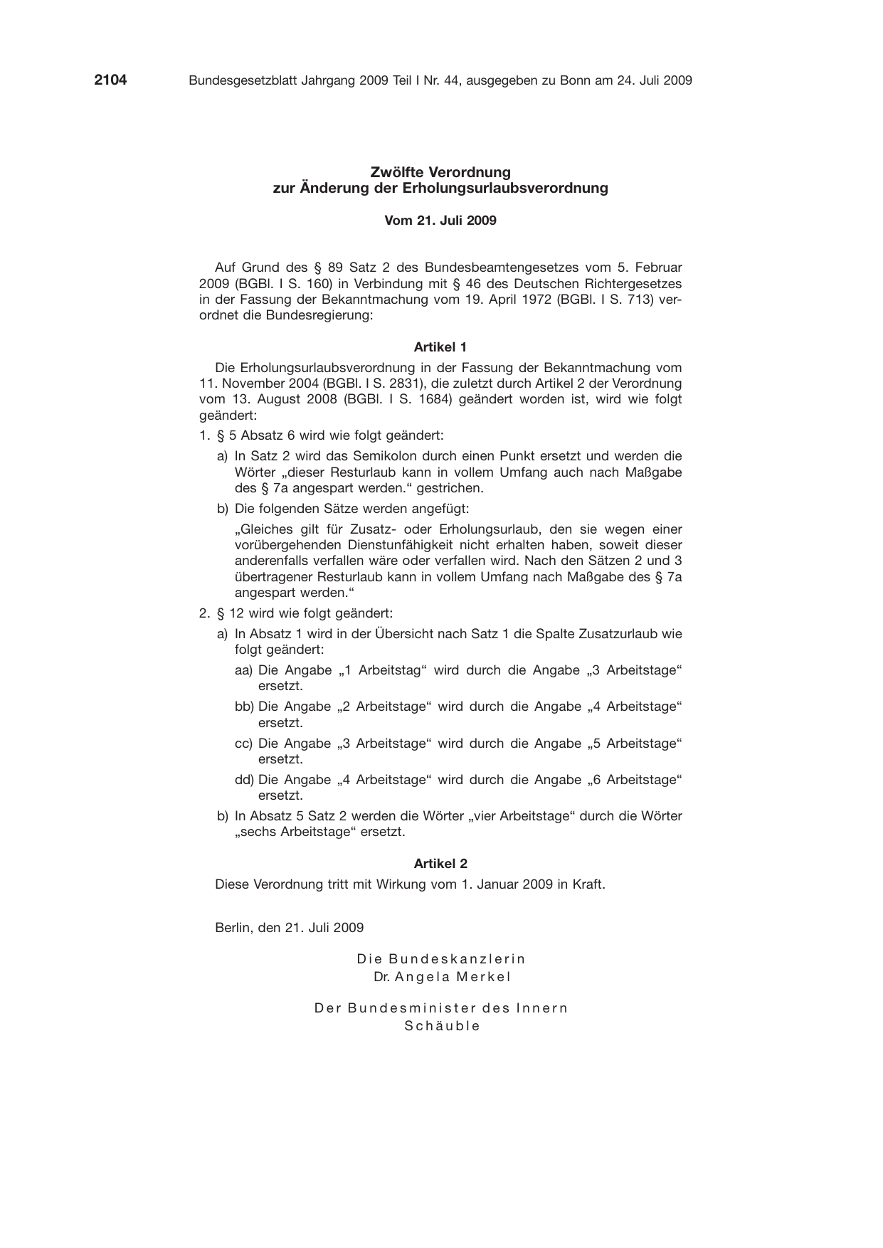 BGBl. 2009, Seite 2104 — Originalseite als Abbildung