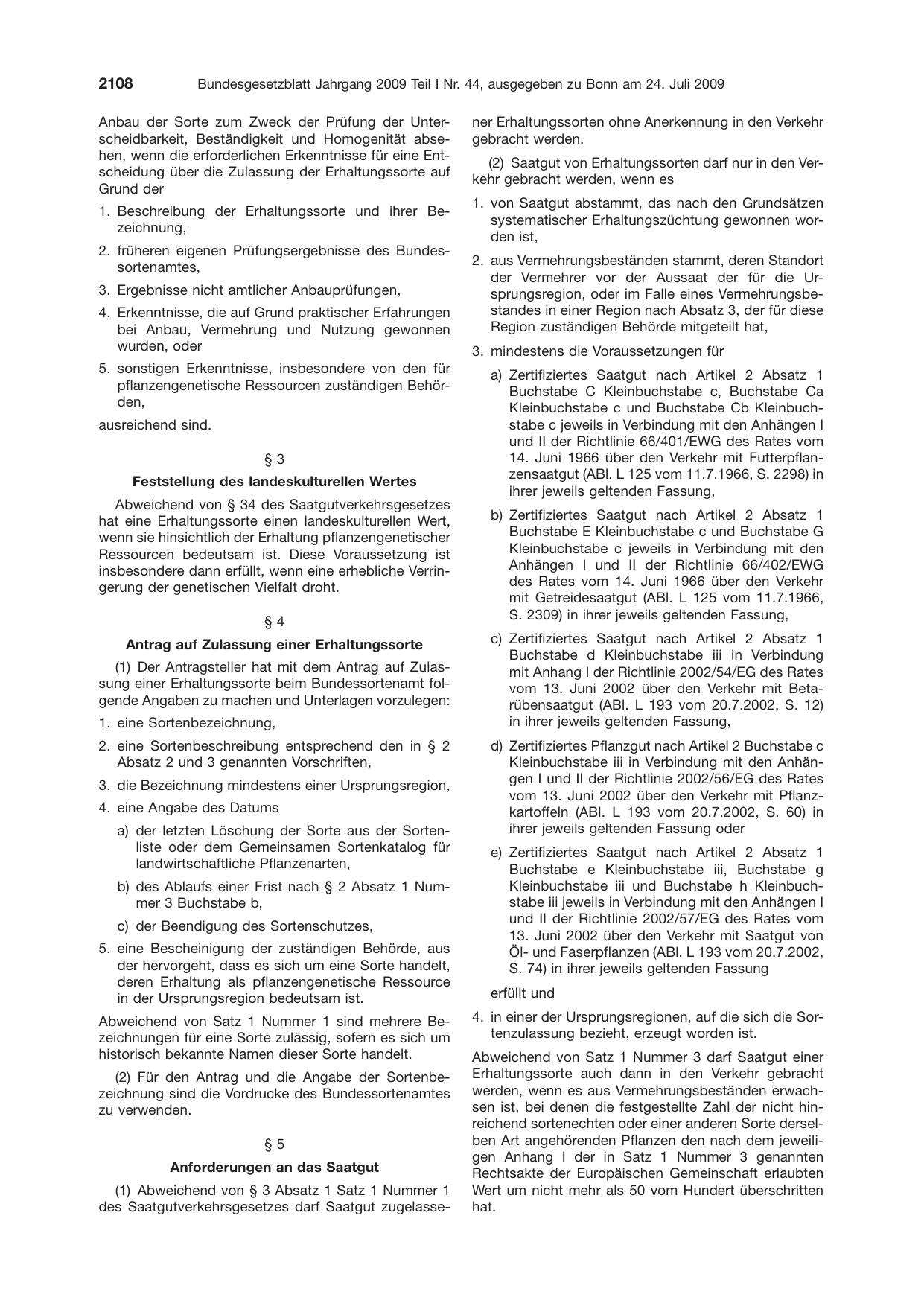 BGBl. 2009, Seite 2108 — Originalseite als Abbildung
