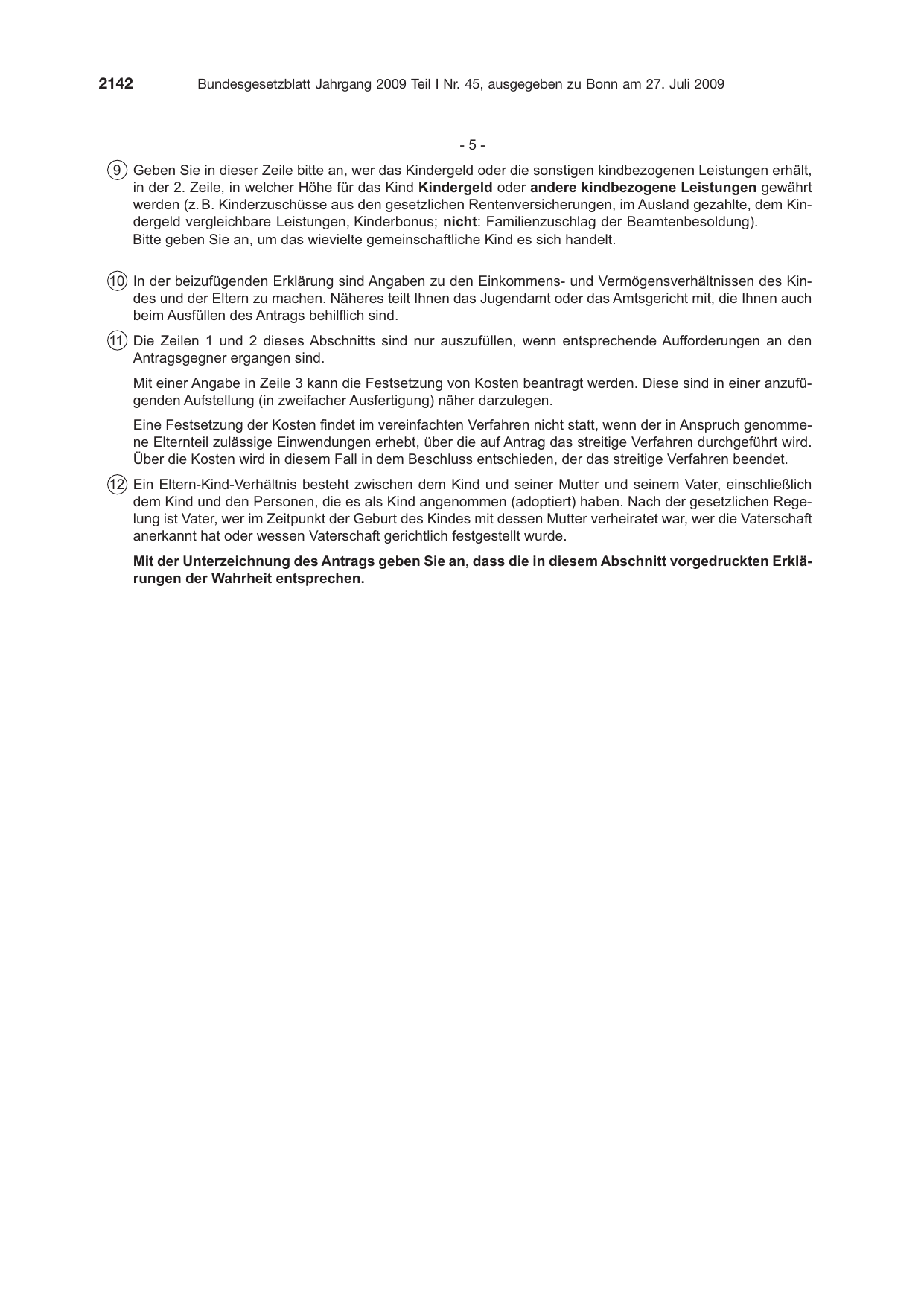 BGBl. 2009, Seite 2142 — Originalseite als Abbildung