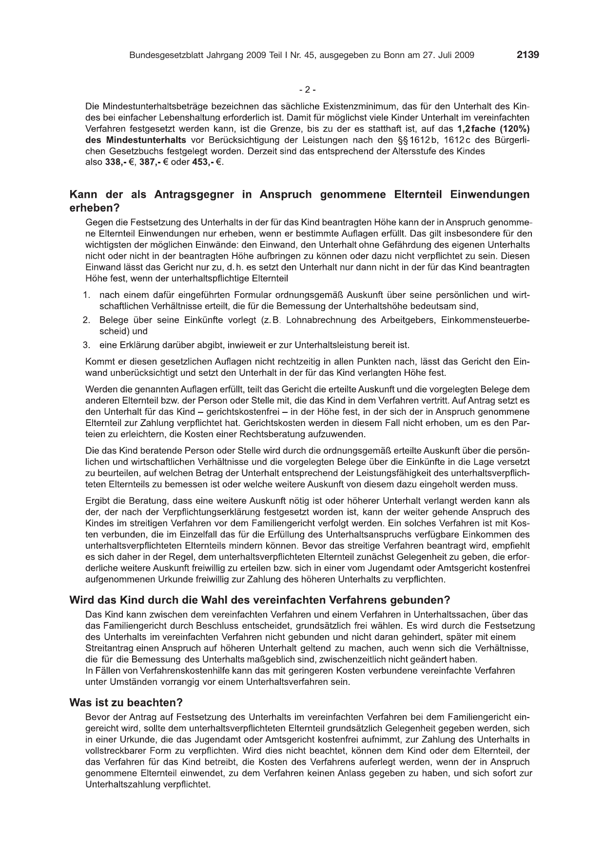 BGBl. 2009, Seite 2139 — Originalseite als Abbildung