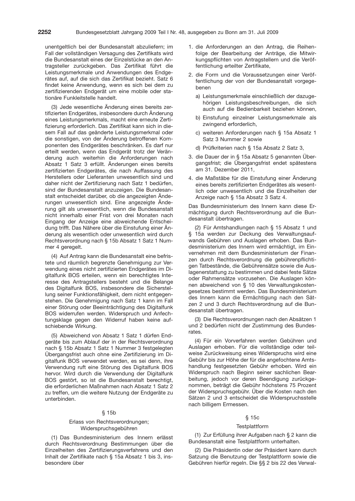 BGBl. 2009, Seite 2252 — Originalseite als Abbildung