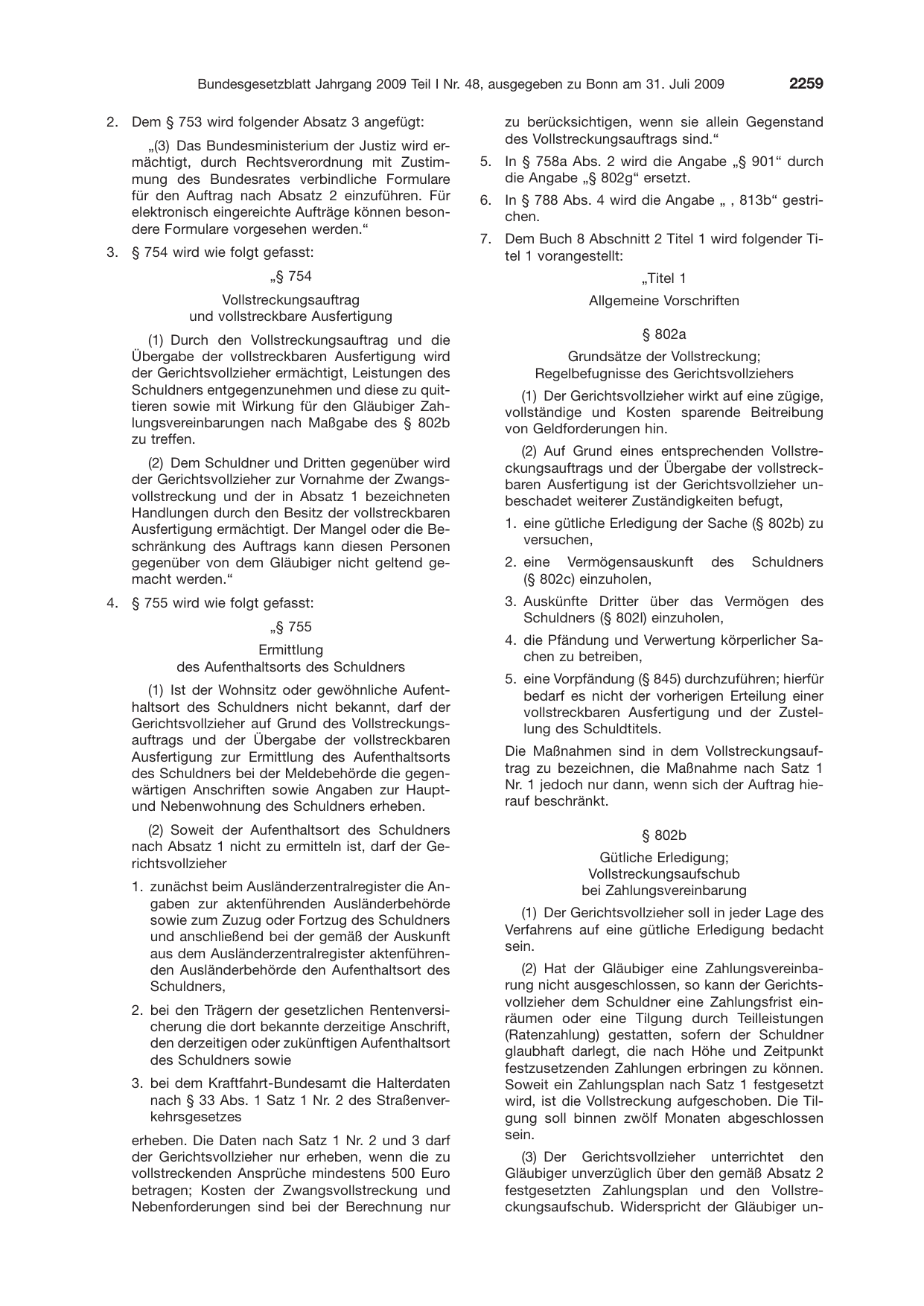 BGBl. 2009, Seite 2259 — Originalseite als Abbildung