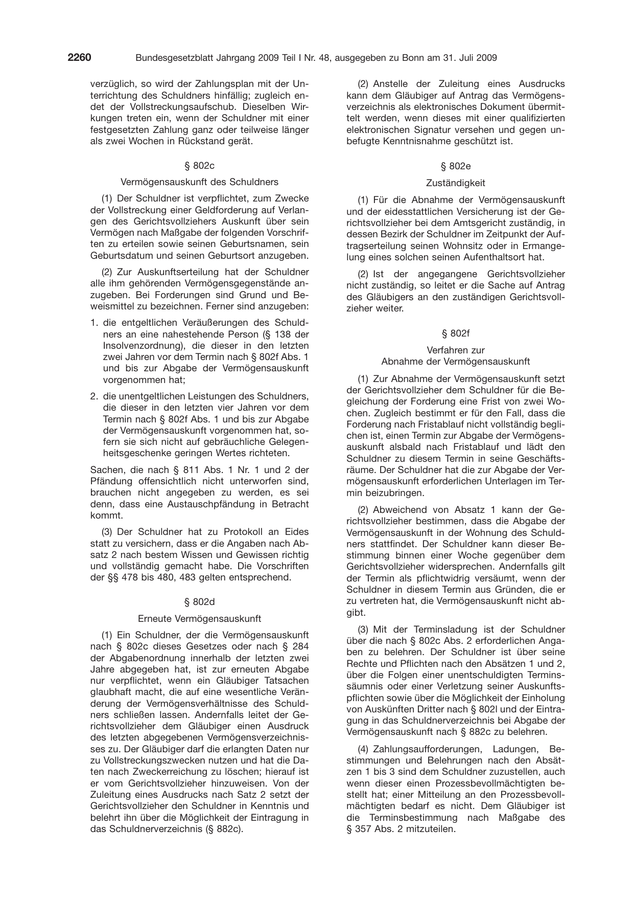 BGBl. 2009, Seite 2260 — Originalseite als Abbildung