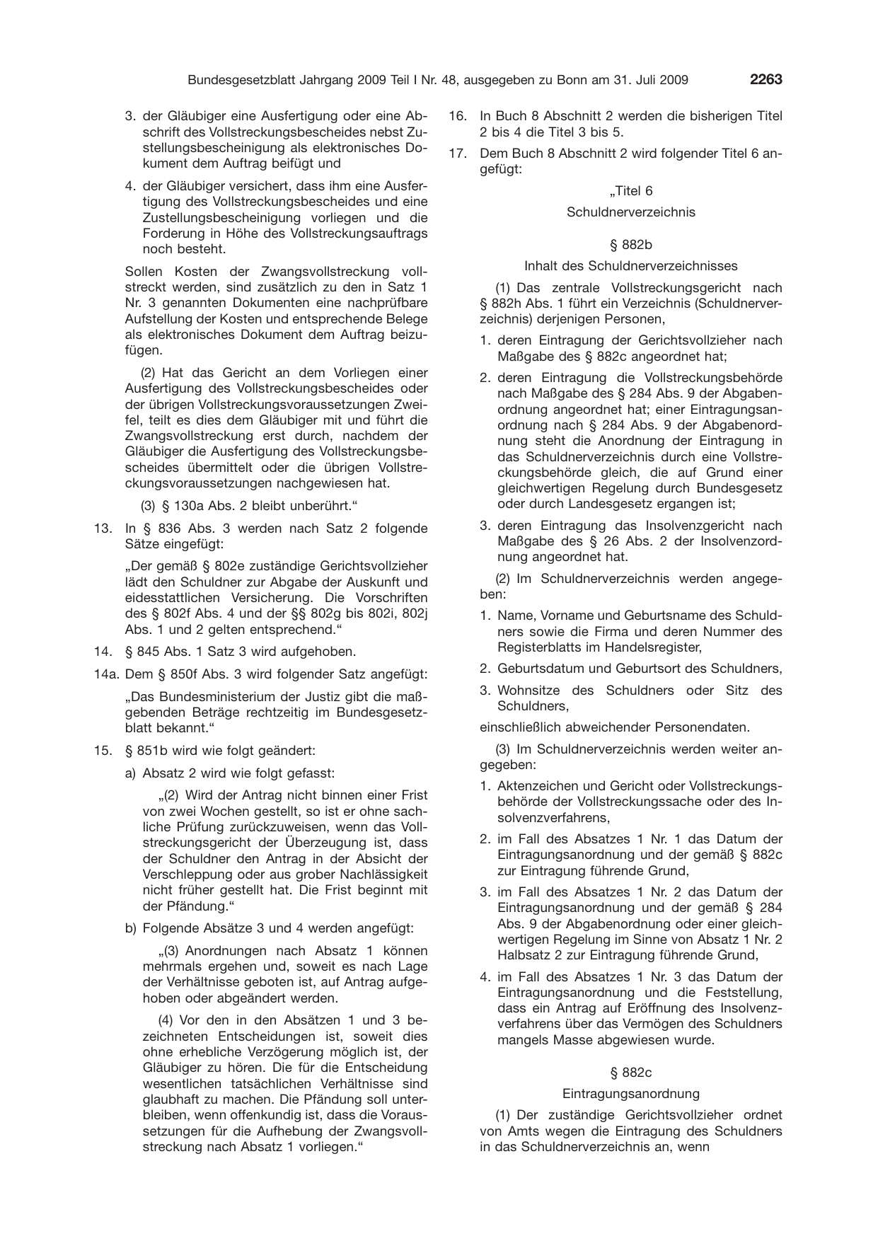 BGBl. 2009, Seite 2263 — Originalseite als Abbildung