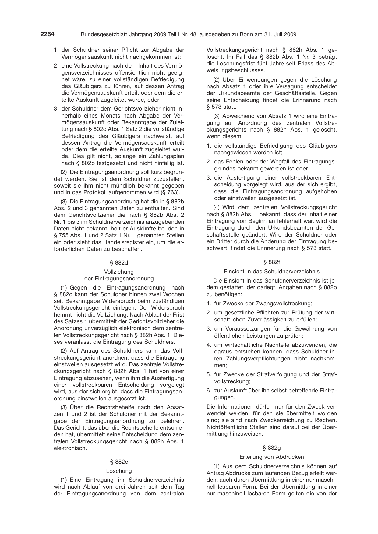 BGBl. 2009, Seite 2264 — Originalseite als Abbildung