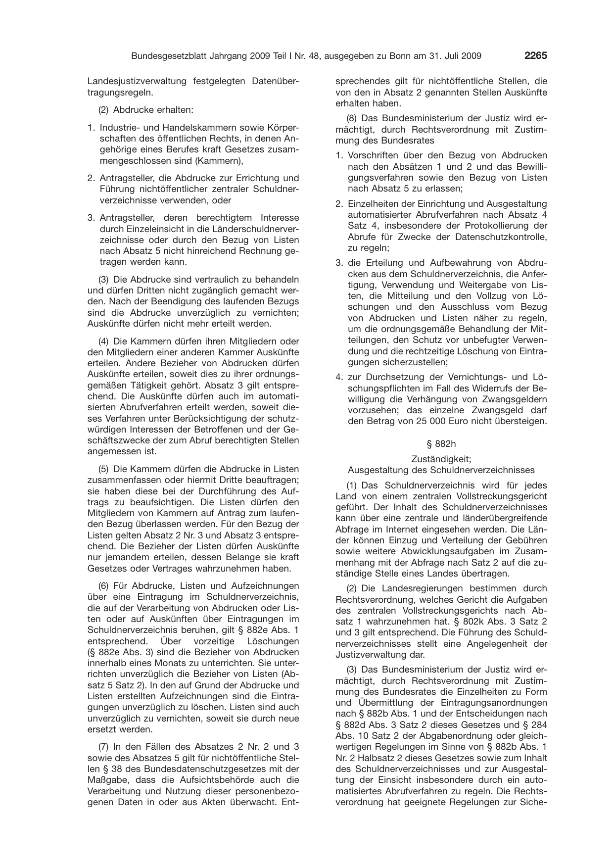 BGBl. 2009, Seite 2265 — Originalseite als Abbildung