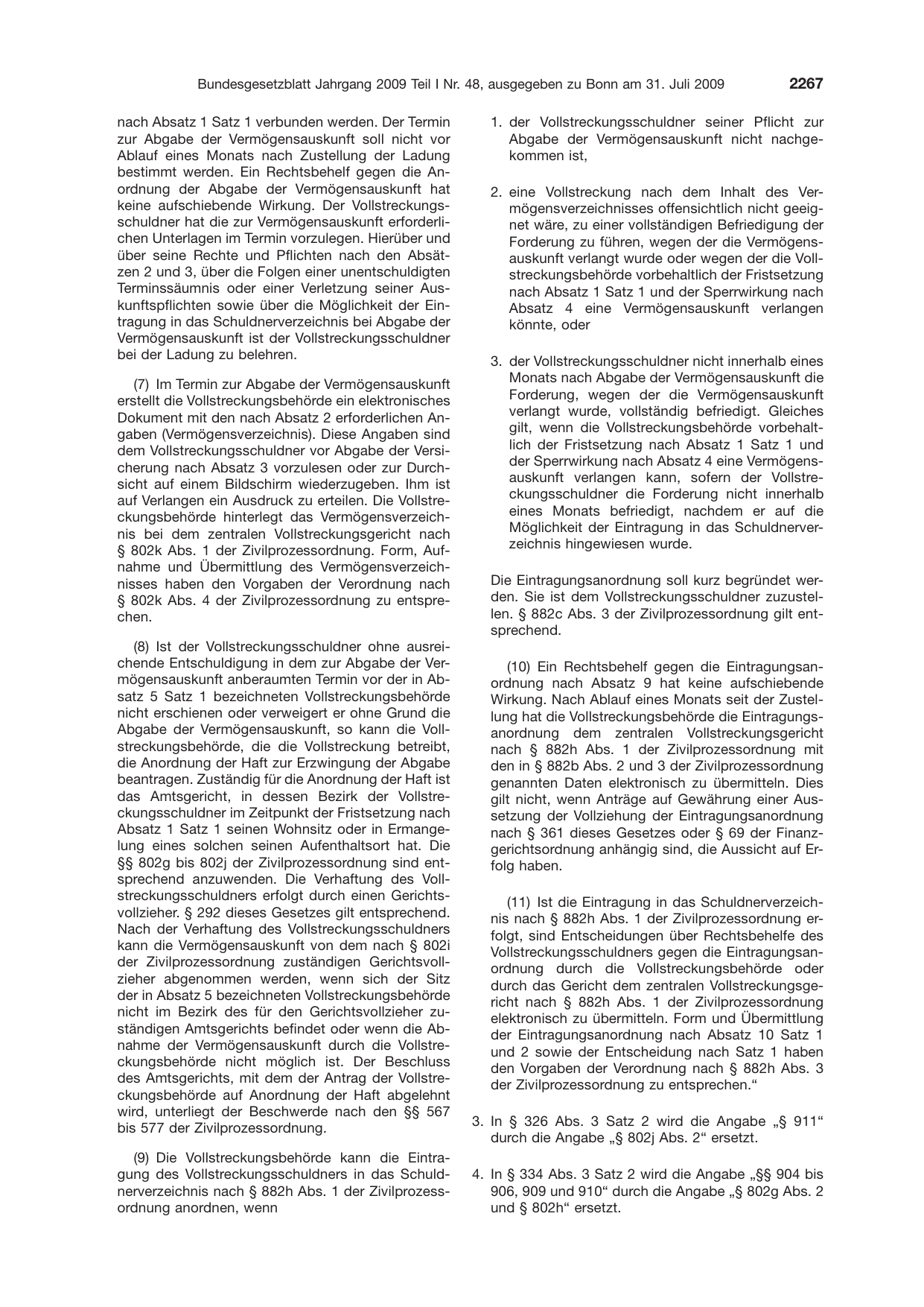 BGBl. 2009, Seite 2267 — Originalseite als Abbildung