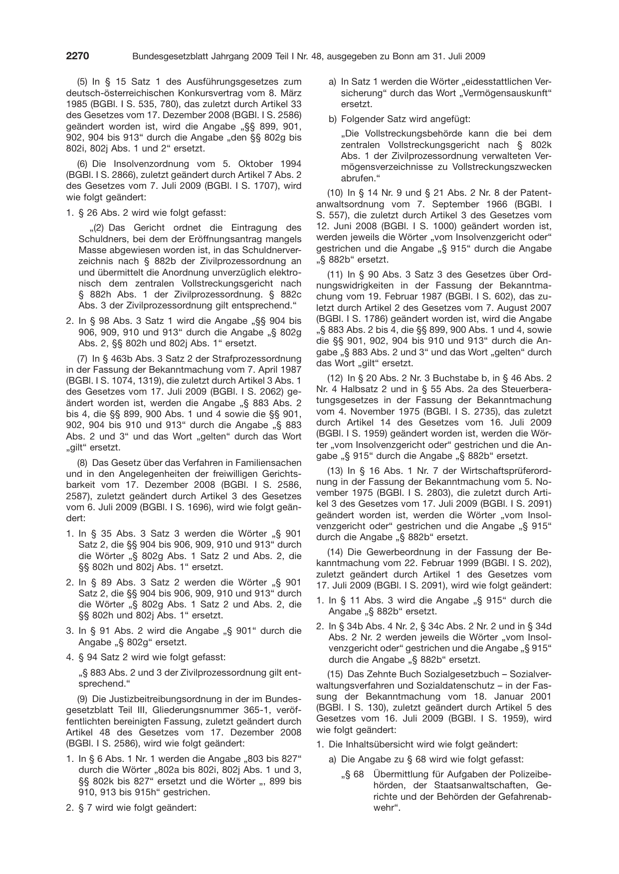 BGBl. 2009, Seite 2270 — Originalseite als Abbildung