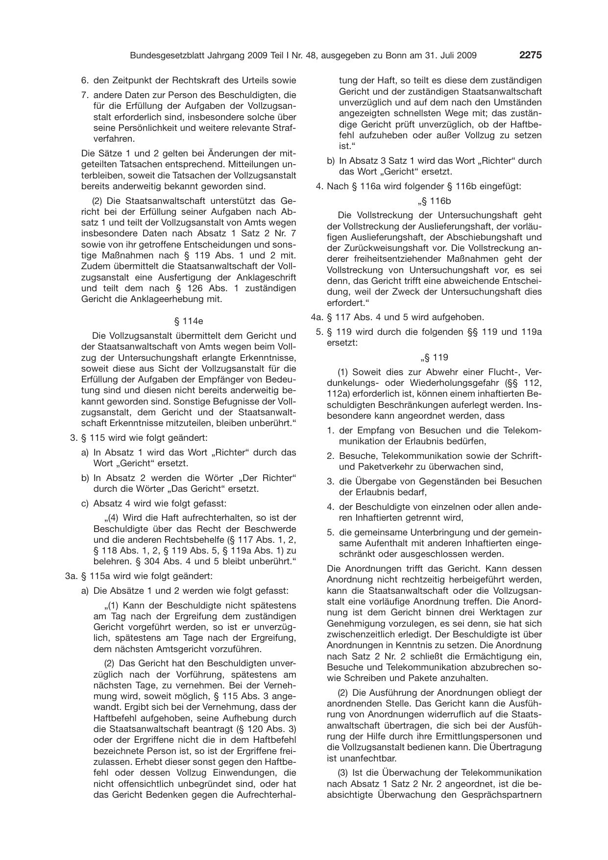 BGBl. 2009, Seite 2275 — Originalseite als Abbildung