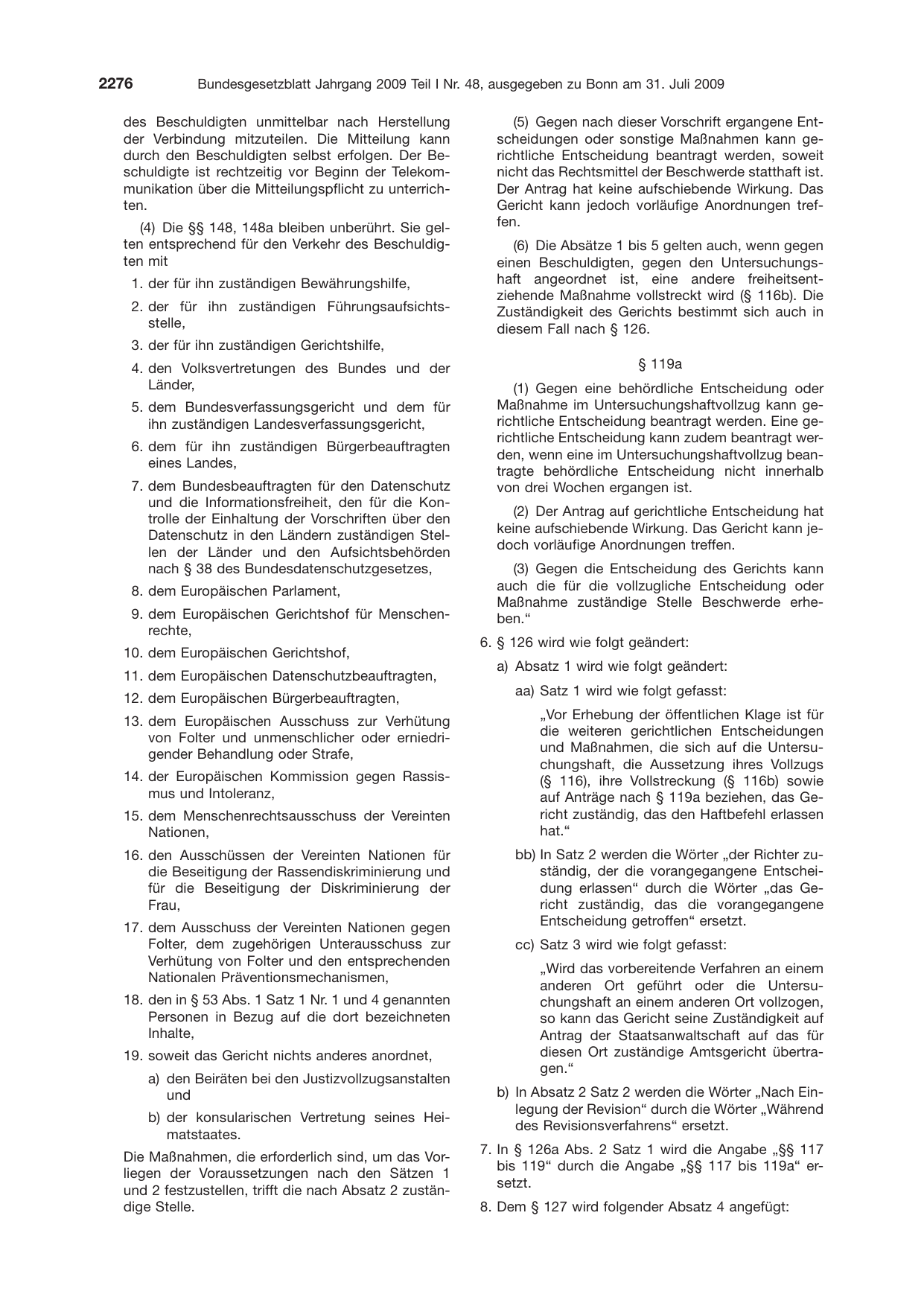BGBl. 2009, Seite 2276 — Originalseite als Abbildung