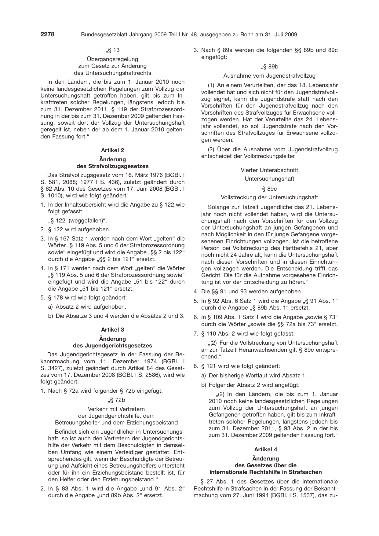 BGBl. 2009, Seite 2278 — Originalseite als Abbildung