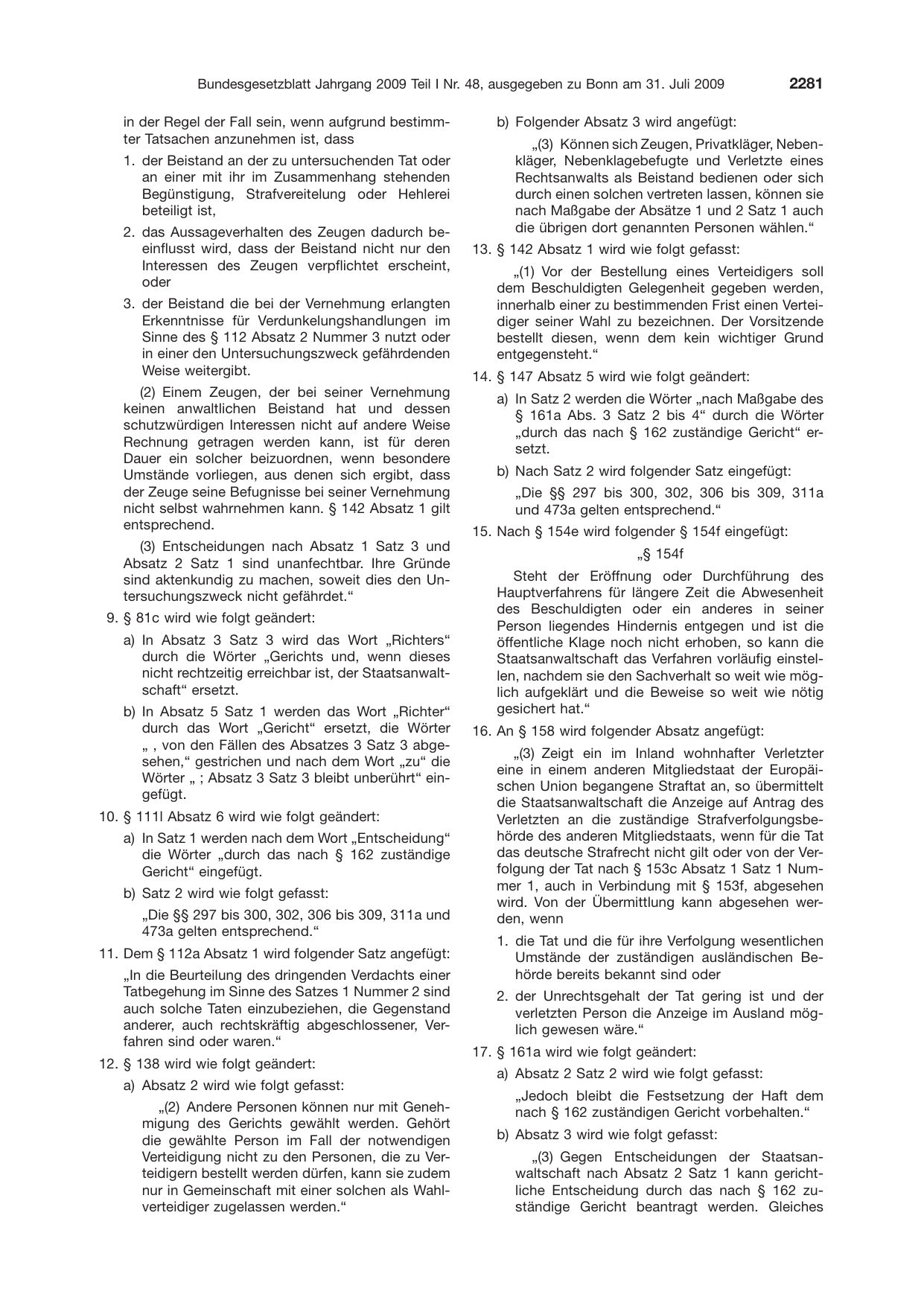 BGBl. 2009, Seite 2281 — Originalseite als Abbildung