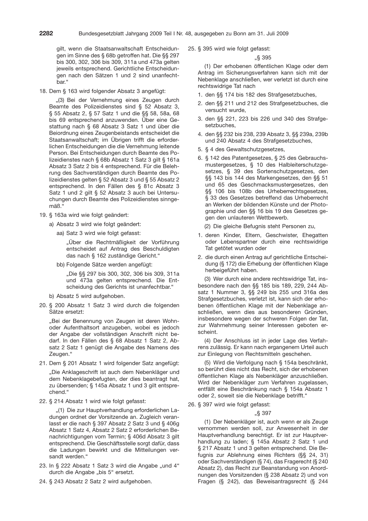 BGBl. 2009, Seite 2282 — Originalseite als Abbildung