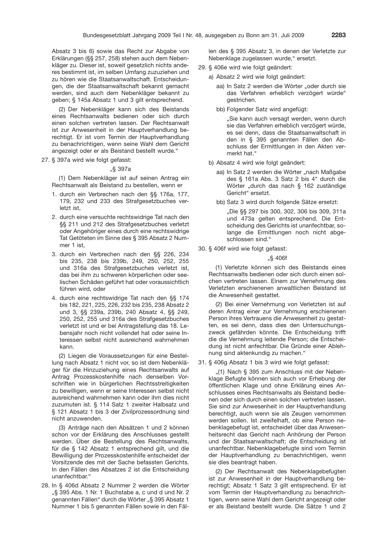 BGBl. 2009, Seite 2283 — Originalseite als Abbildung